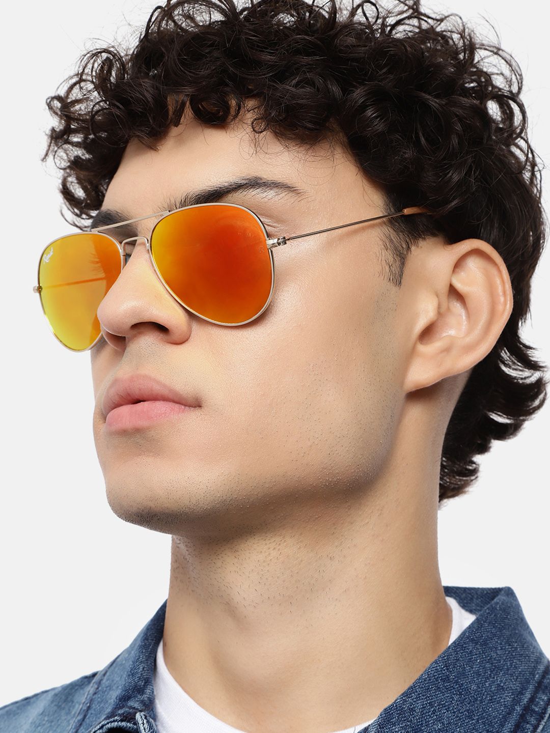 RESIST EYEWEAR Unisex Orange Lens & Gold-Toned Aviator Sunglasses with UV Protected Lens