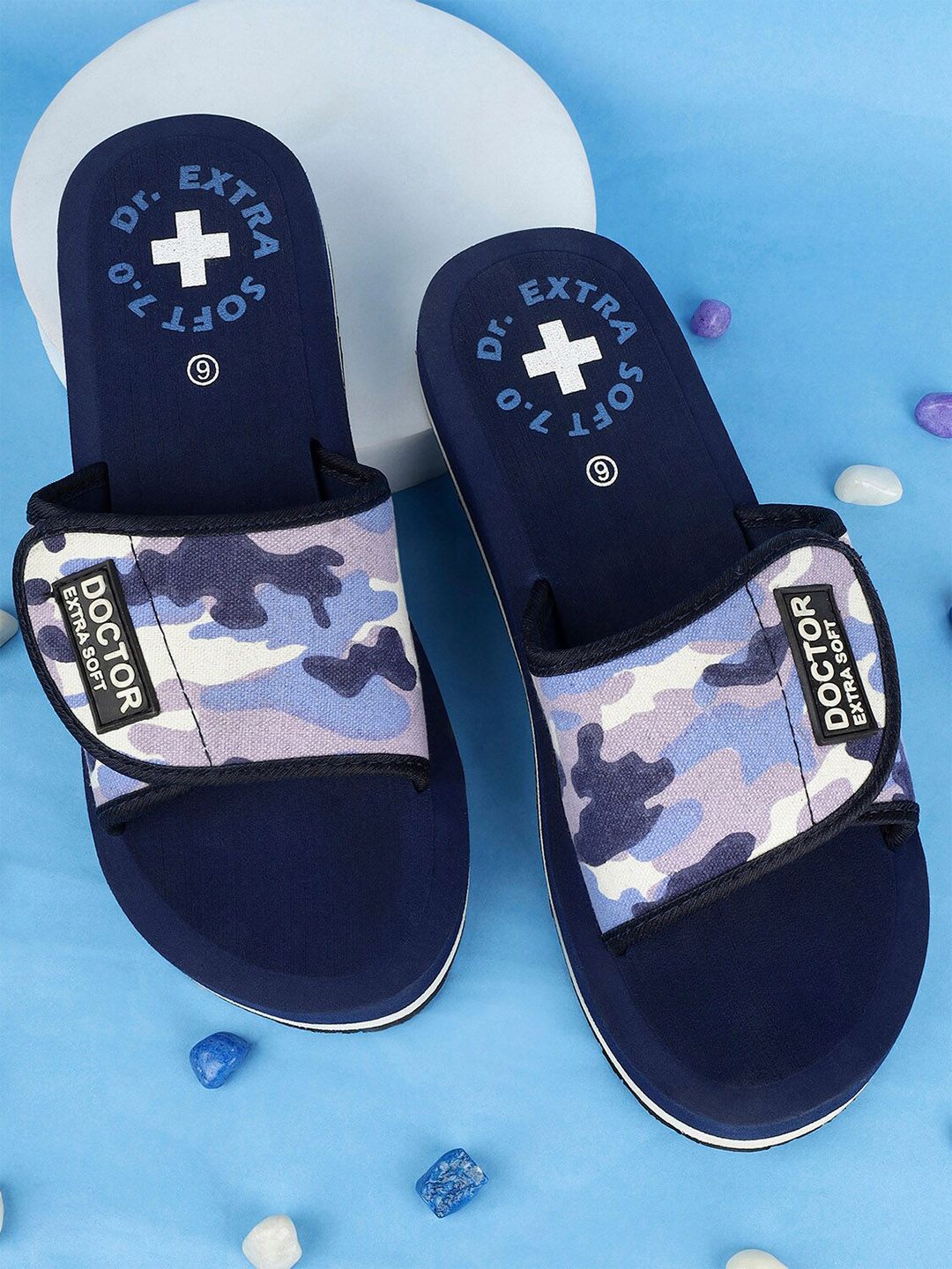 DOCTOR EXTRA SOFT Men Orthopedic Camouflage Printed Sliders With Velcro Strap