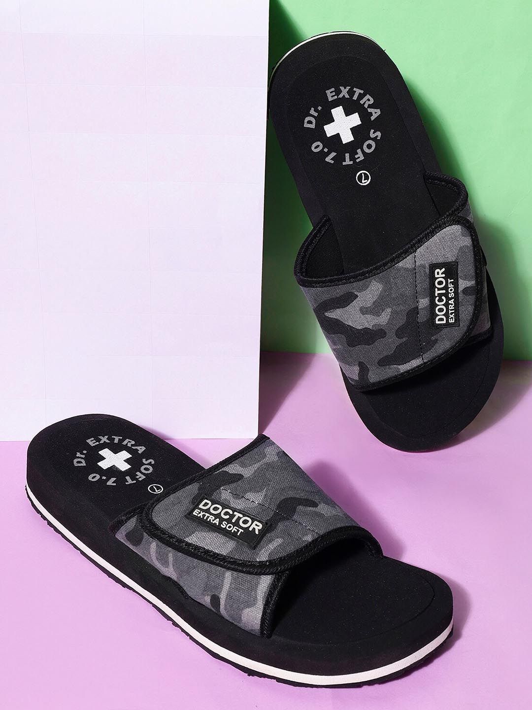 DOCTOR EXTRA SOFT Men Orthopedic Camouflage Printed Sliders With Velcro Strap