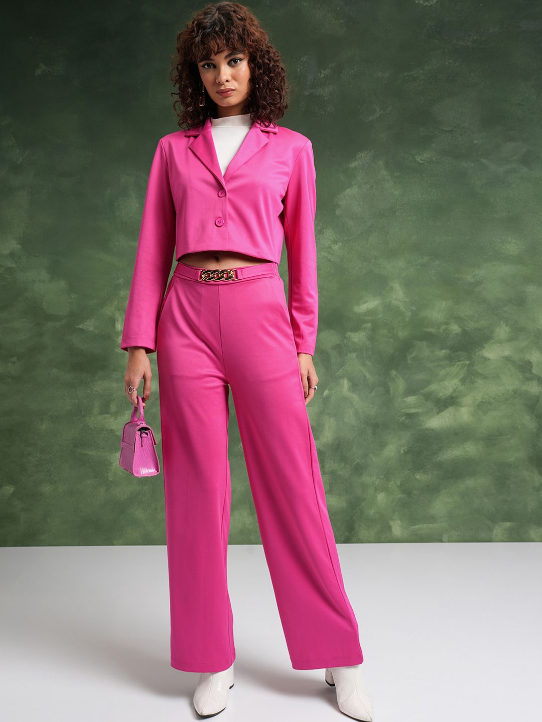 Tokyo Talkies Crop Blazer With Flared Trousers