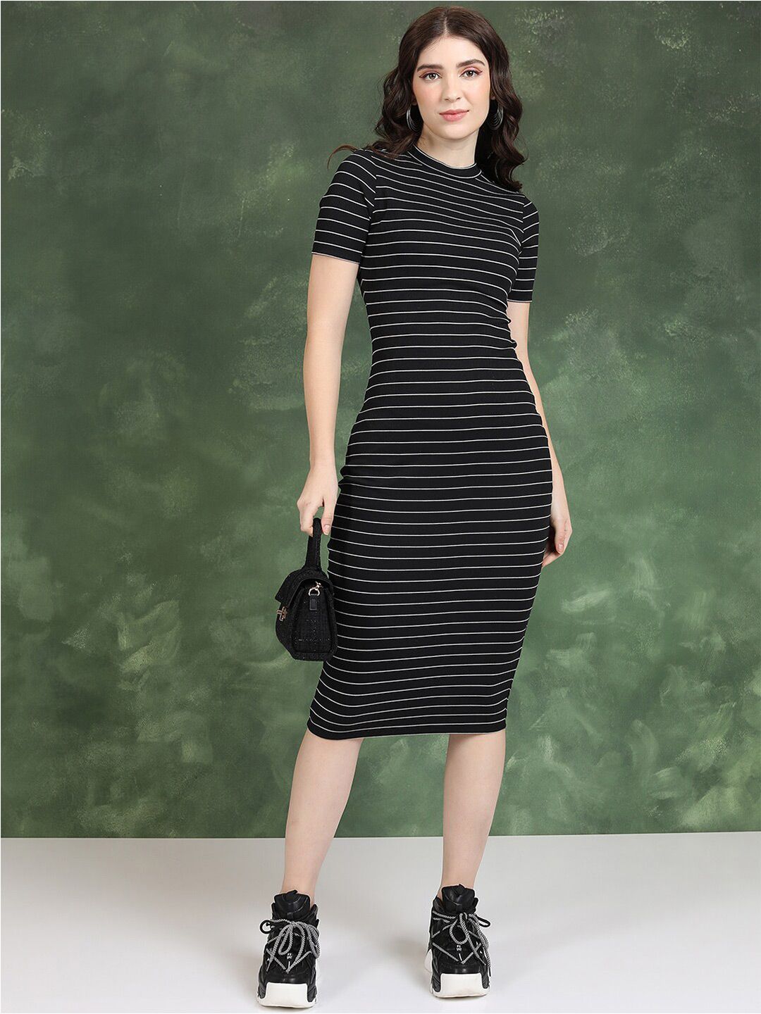 Black White Striped Short Sleeve Dress - Buy Black White Striped Short  Sleeve Dress online in India
