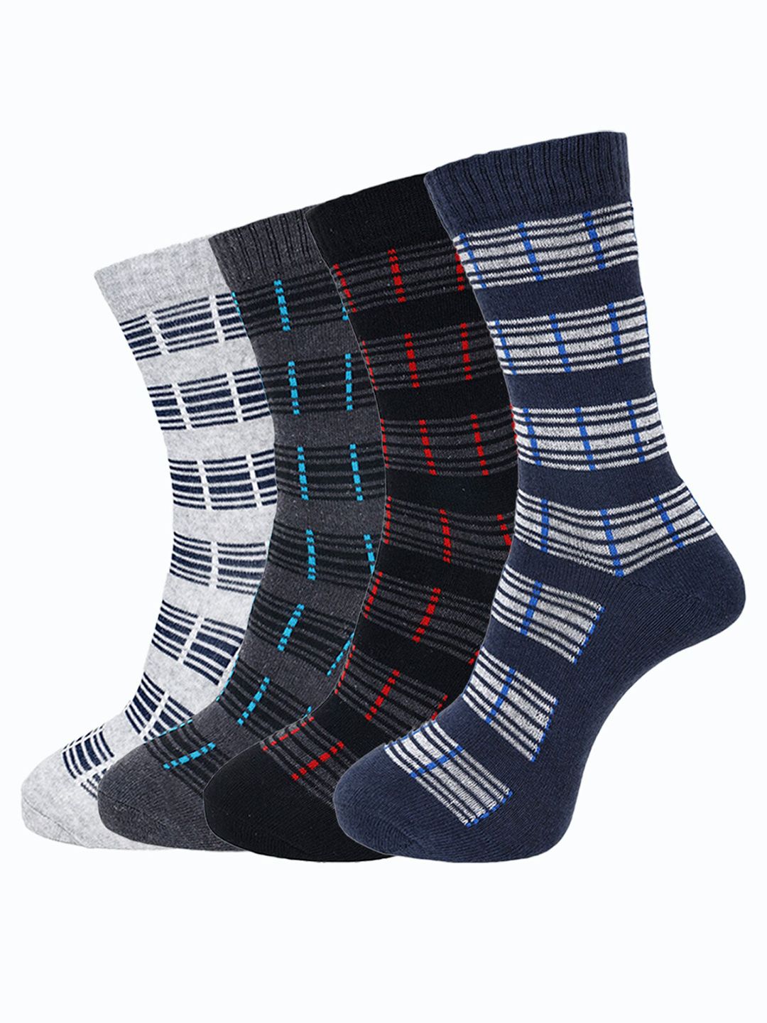 Dollar Socks Pack Of 4 Striped Calf-Length Socks