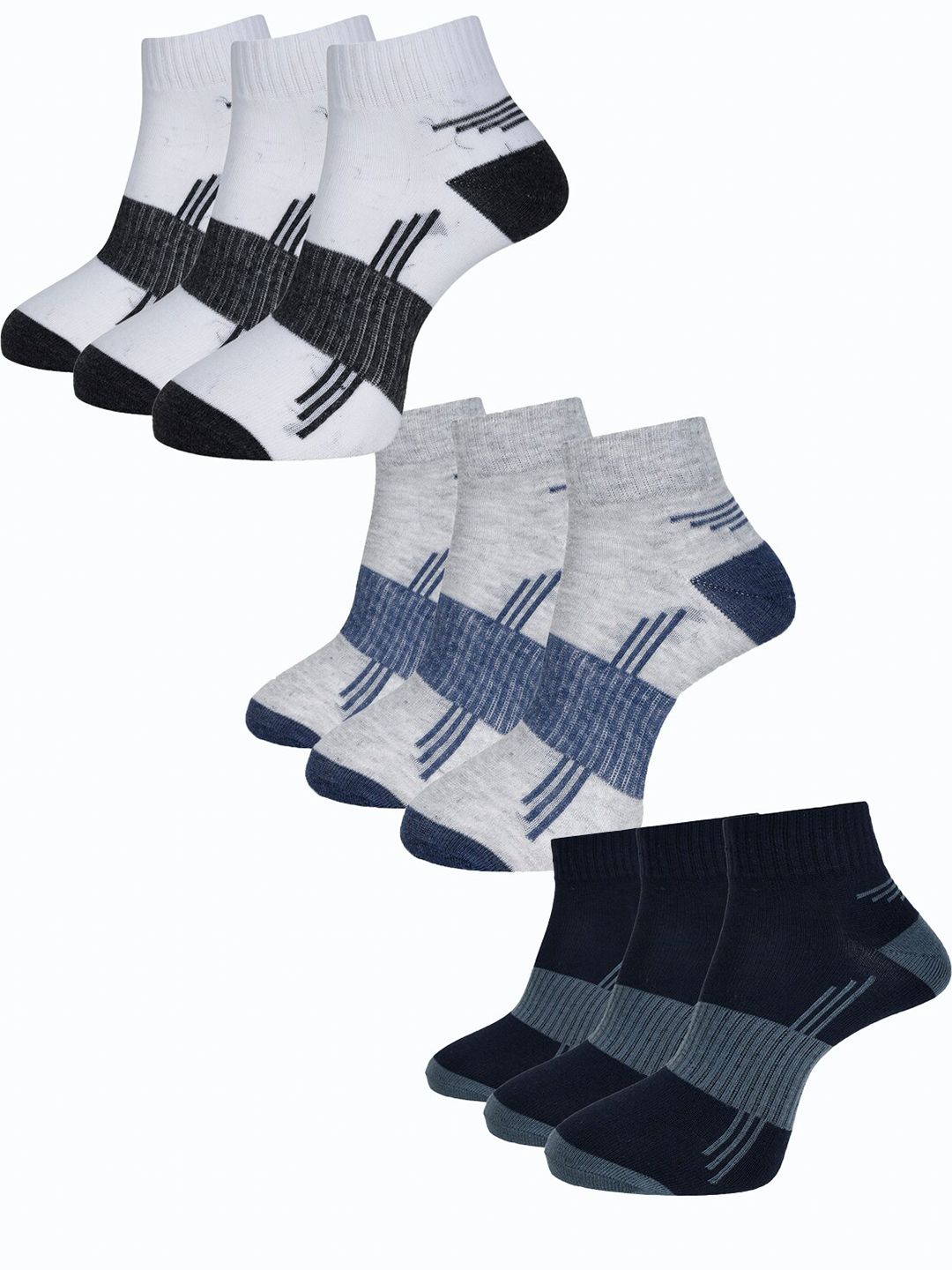 Dollar Socks Men Pack Of 9  Striped Ankle-Length Socks