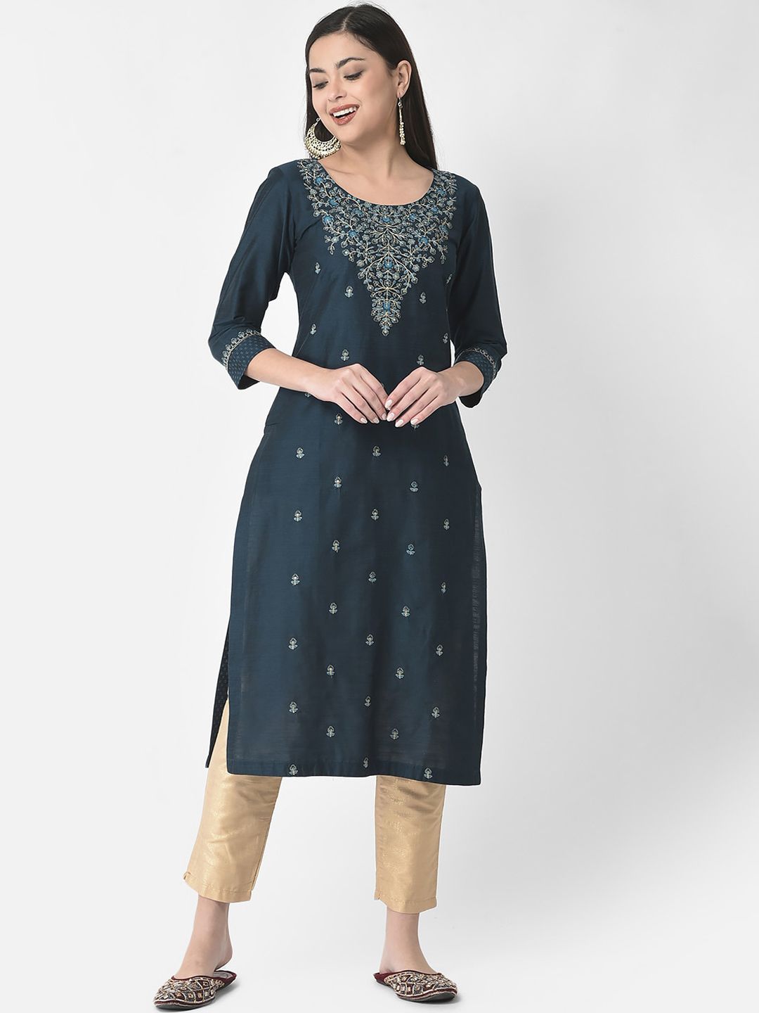 Span Floral Embroidered Straight Silk Kurta Price in India