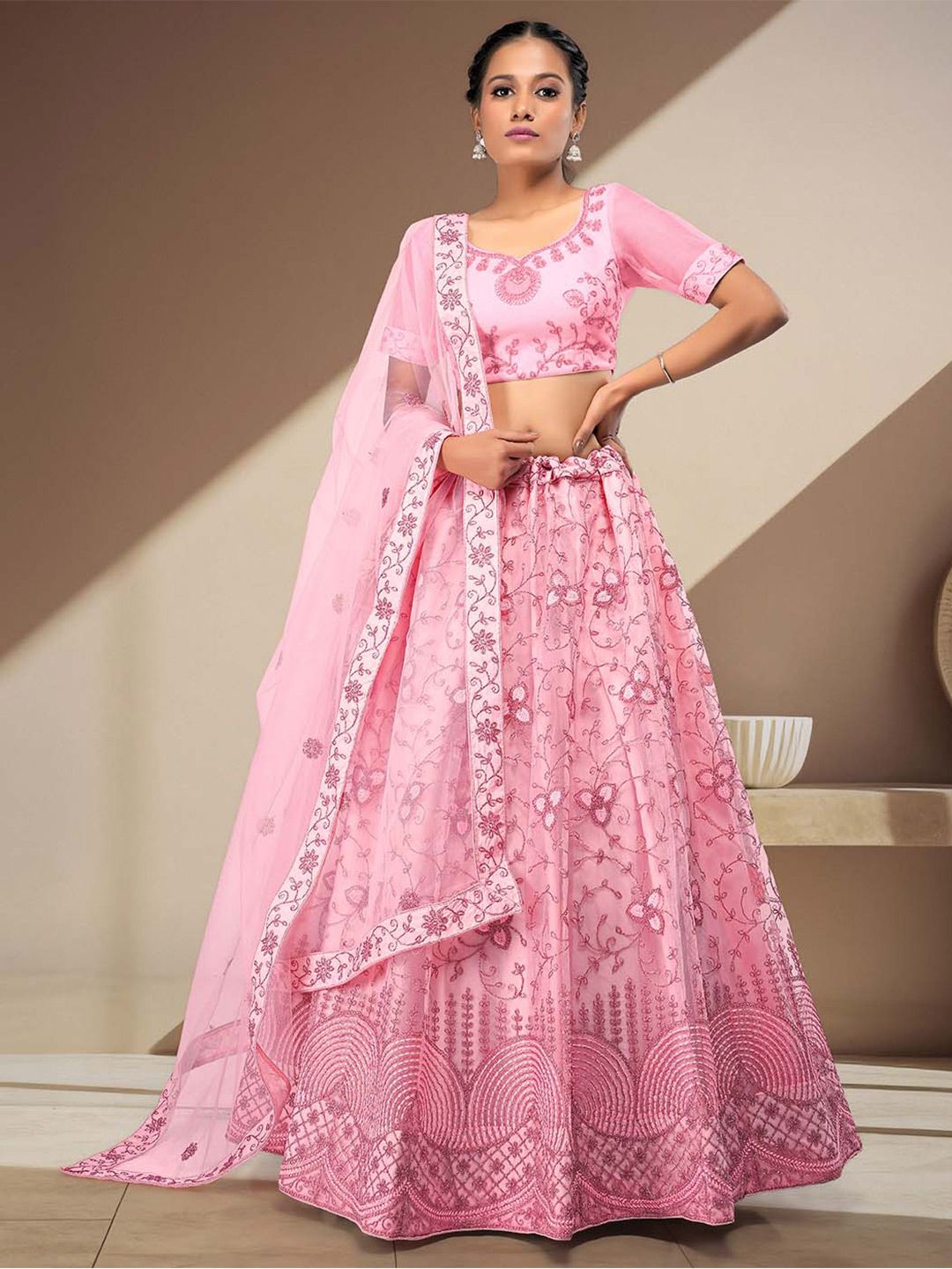 HALFSAREE STUDIO Floral Embroidered Semi-Stitched Lehenga & Unstitched Blouse With Dupatta