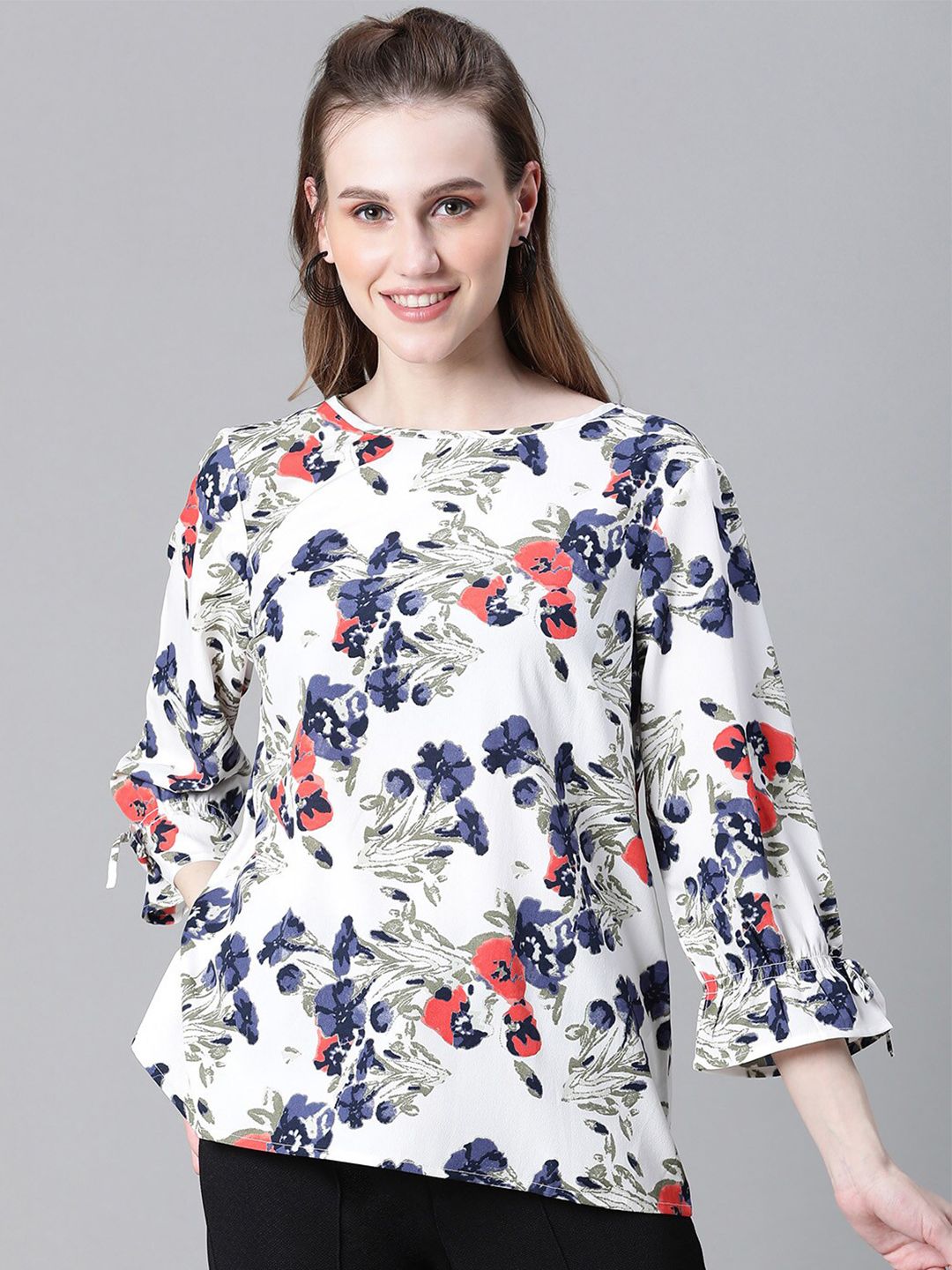 Oxolloxo Floral Printed Bell Sleeve Top Price in India