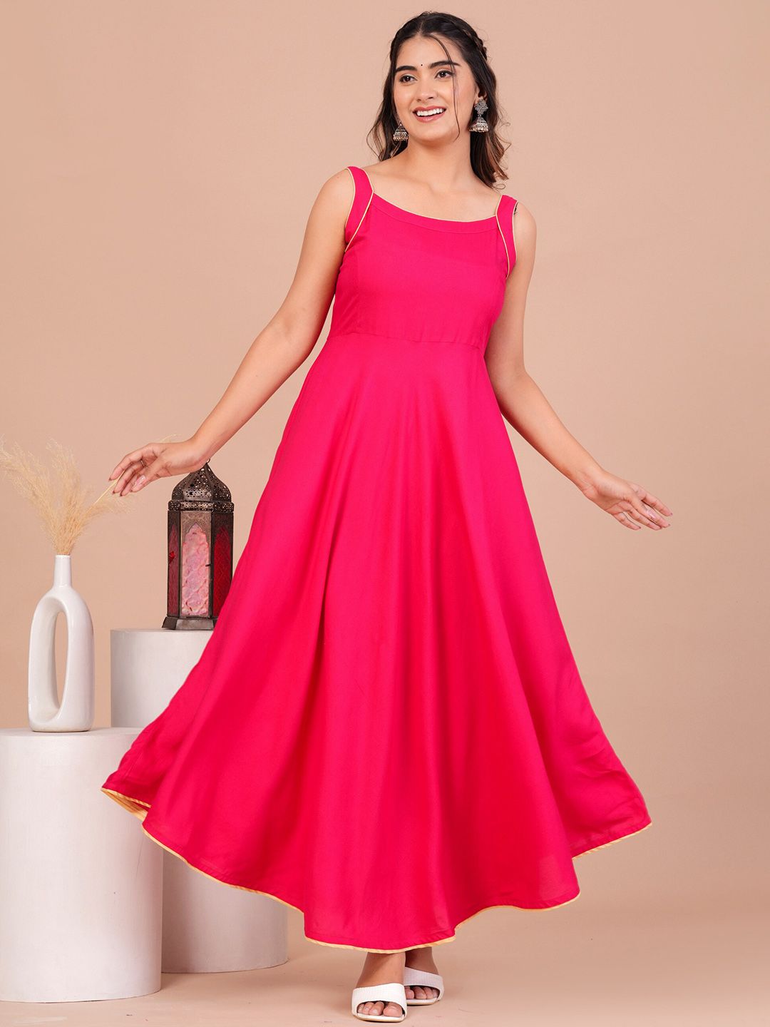 PURSHOTTAM WALA Shoulder Straps Fit & Flare Maxi Dress Price in India