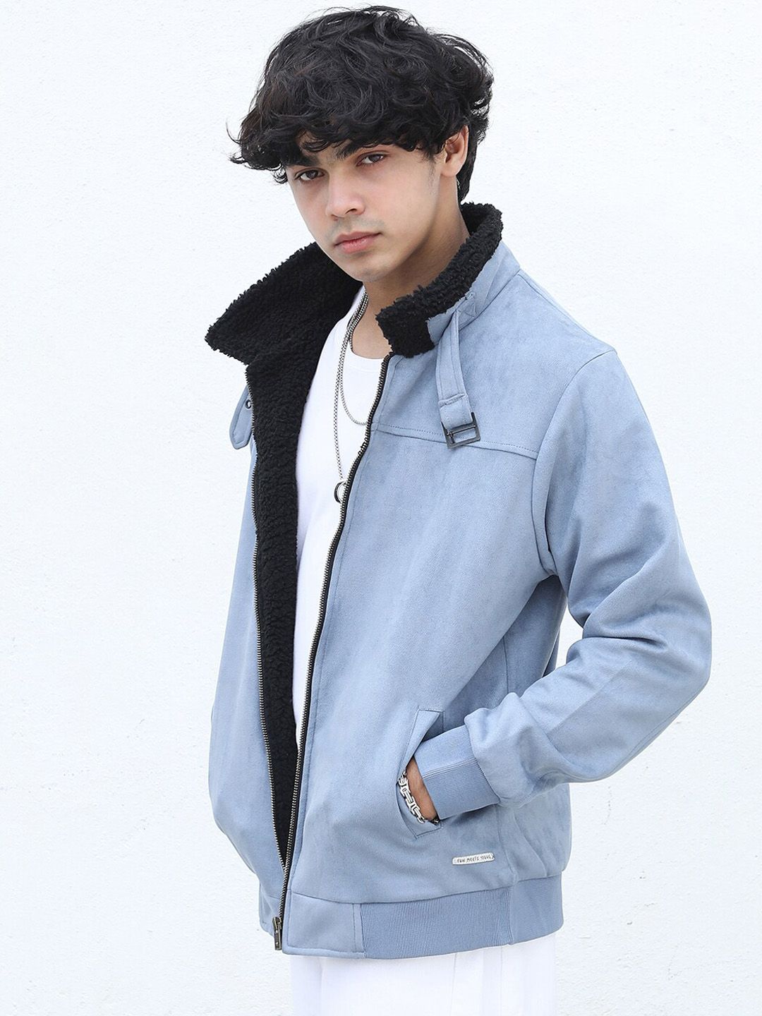 CAHOOT Suede Mock Collar Windcheater Denim Jacket