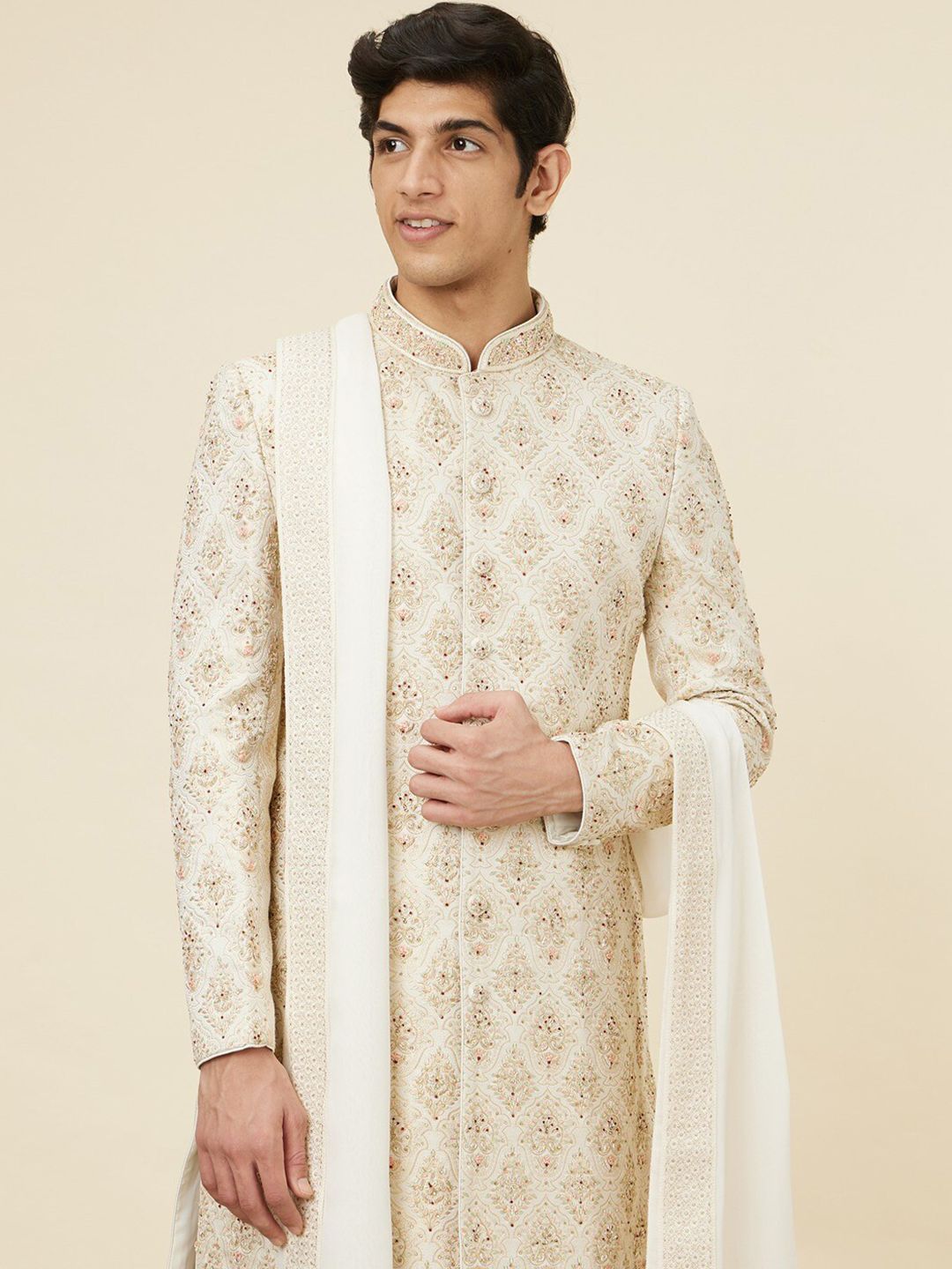 Twamev Embroidered Mandarin Collar Sherwani