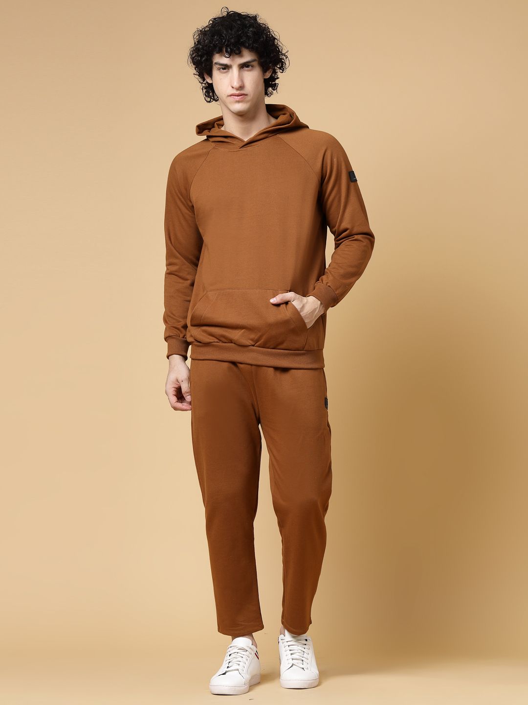 Rigo Men Solid Oversized Hooded Cotton Tracksuits