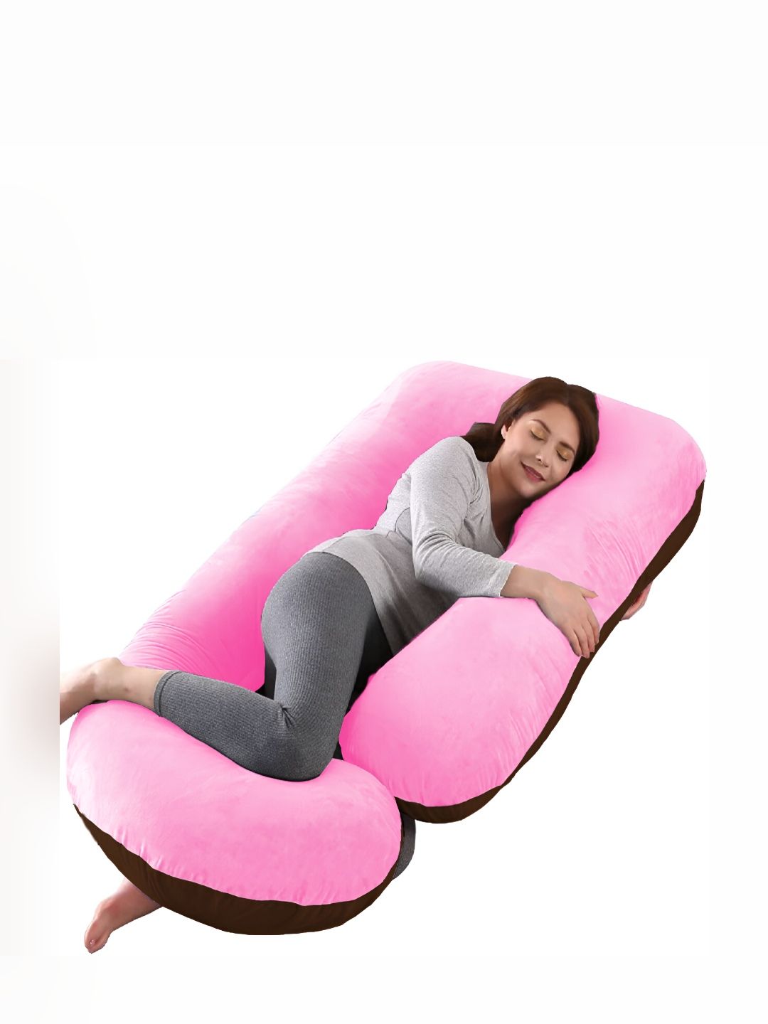 Mom's Moon Pink Solid Faux Velvet Lightweight Firm Fibre Maternity Pillow-8 x 30 x 58 cm
