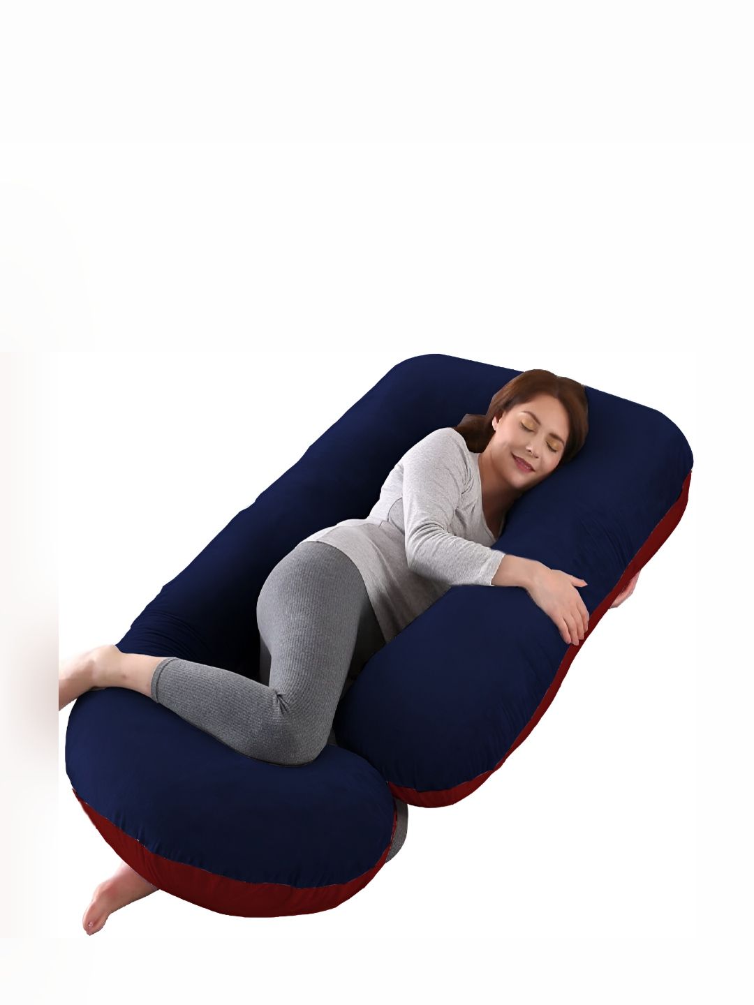 Mom's Moon Navy Blue Solid Faux Velvet Lightweight Firm Fibre Maternity Pillow-25.4 x 76.2 x 139.1 cm