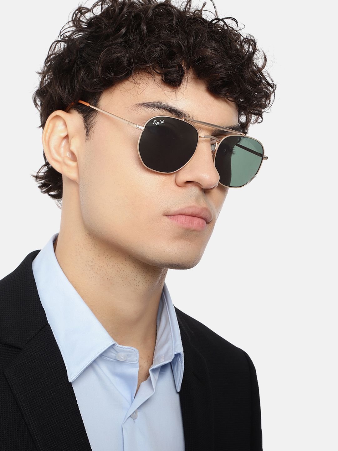 RESIST EYEWEAR Unisex Black Lens & Gold-Toned Rectangle Sunglasses with UV Protected Lens