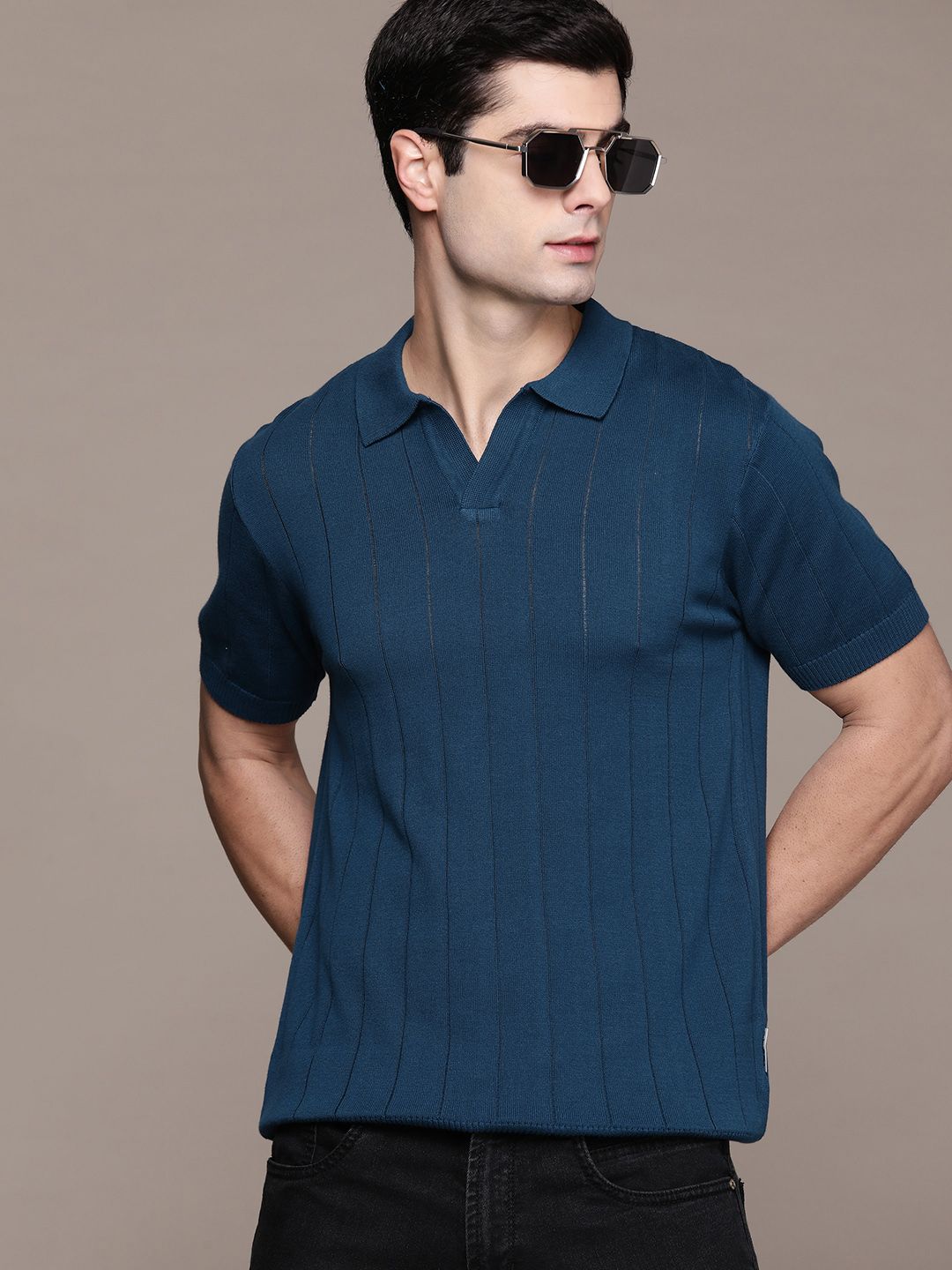 The Roadster Lifestyle Co. Ribbed Pure Cotton T-shirt