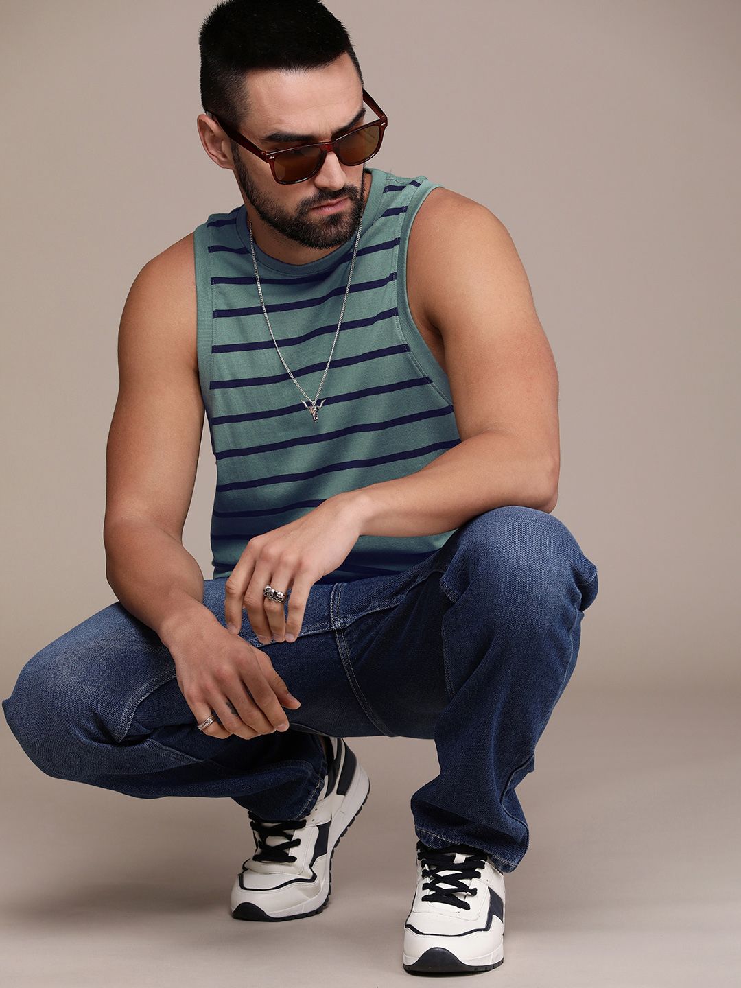 The Roadster Life Co. Striped Sleeveless Casual T-shirt