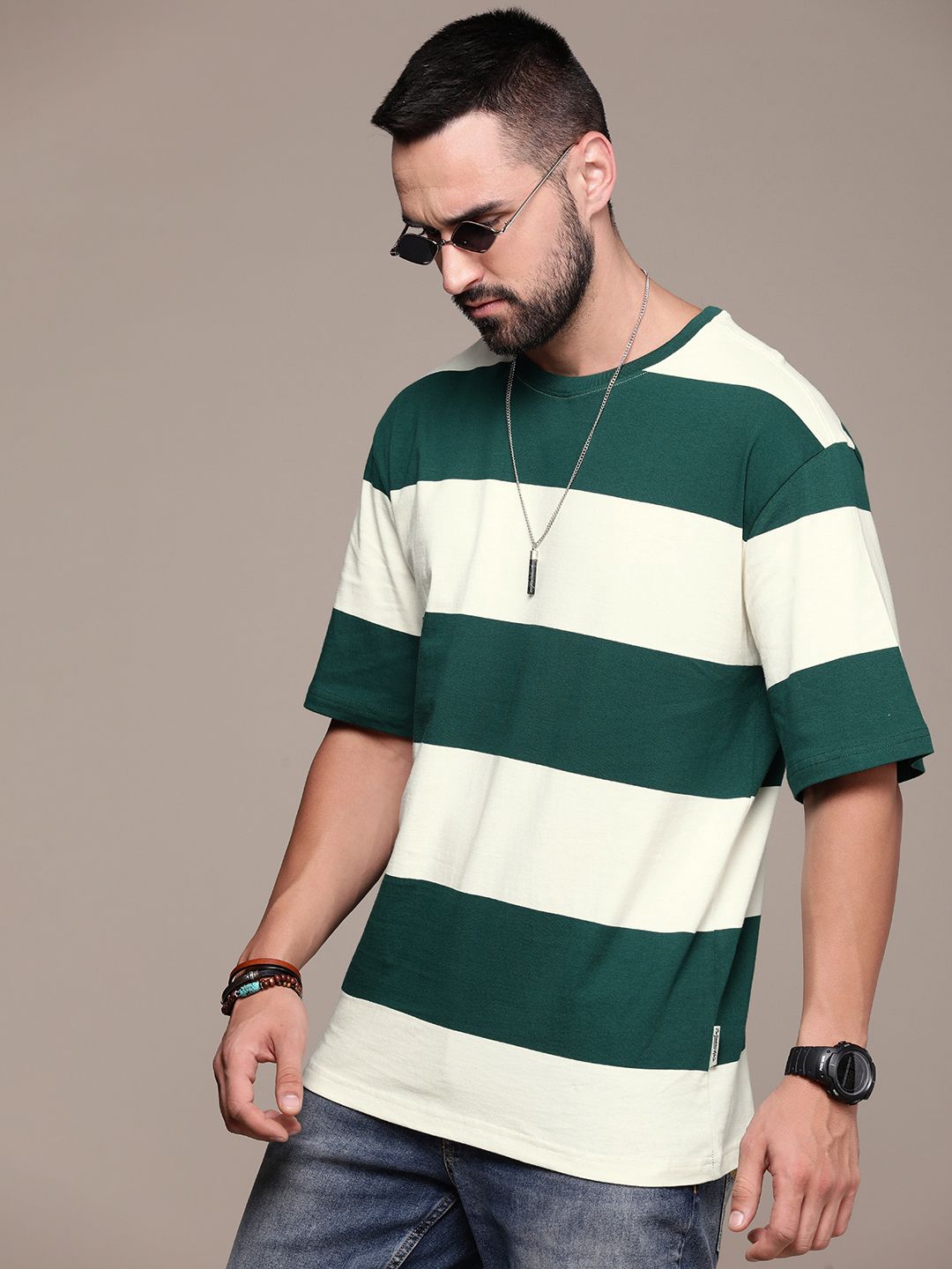 Roadster Men Striped Pure Cotton T-shirt
