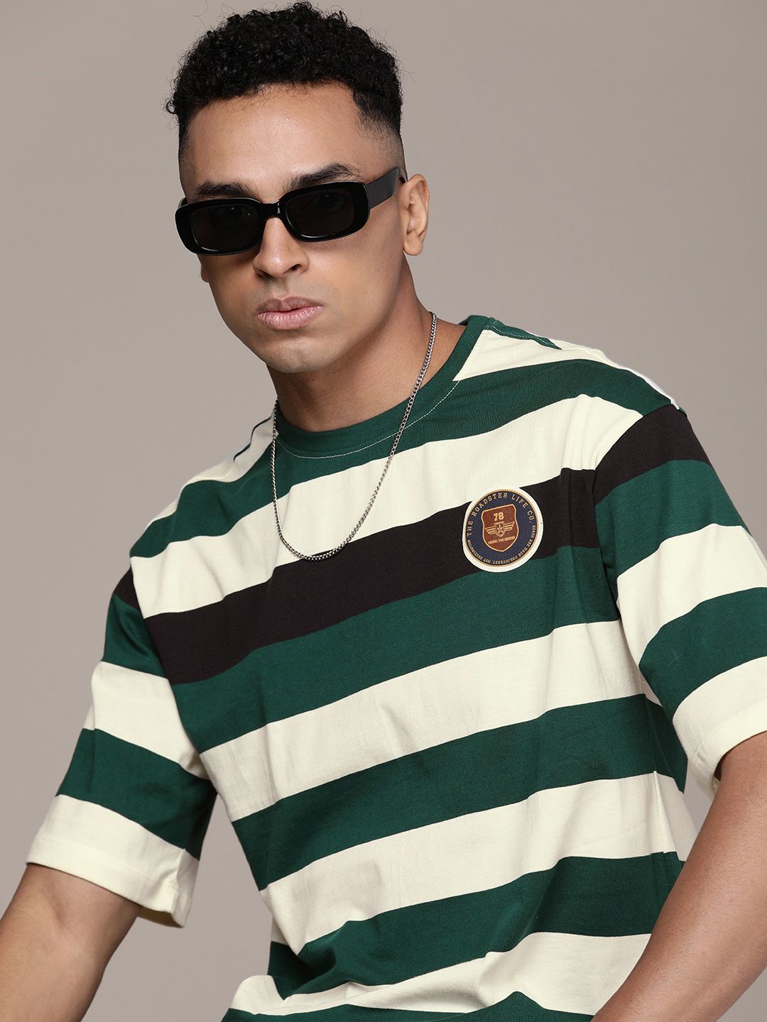 The Roadster Life Co. Striped Relaxed Fit Pure Cotton T-shirt