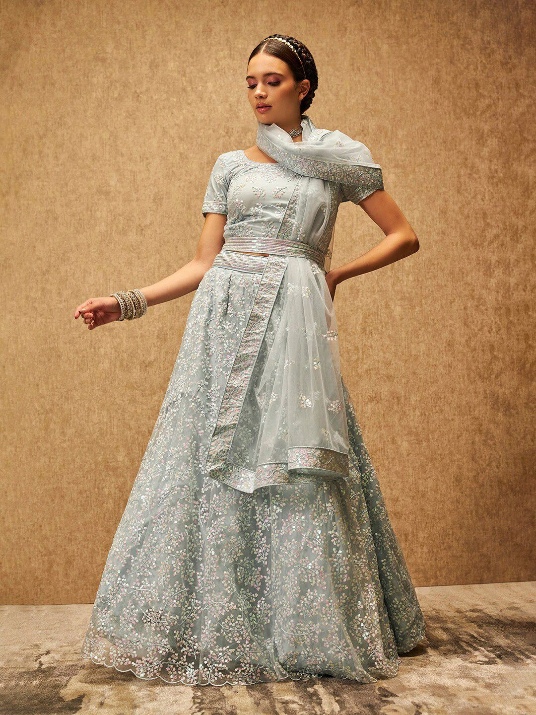 Soch Embellished Sequinned Unstitched Lehenga & Blouse With Dupatta