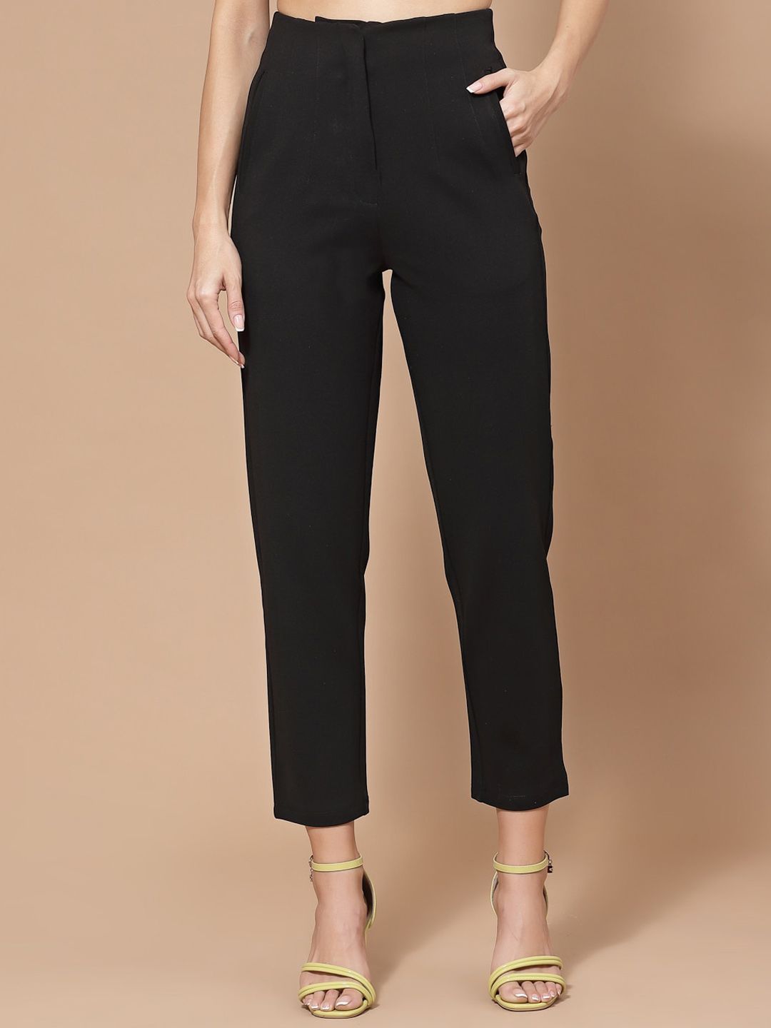 KASSUALLY Women Black Trousers Price in India