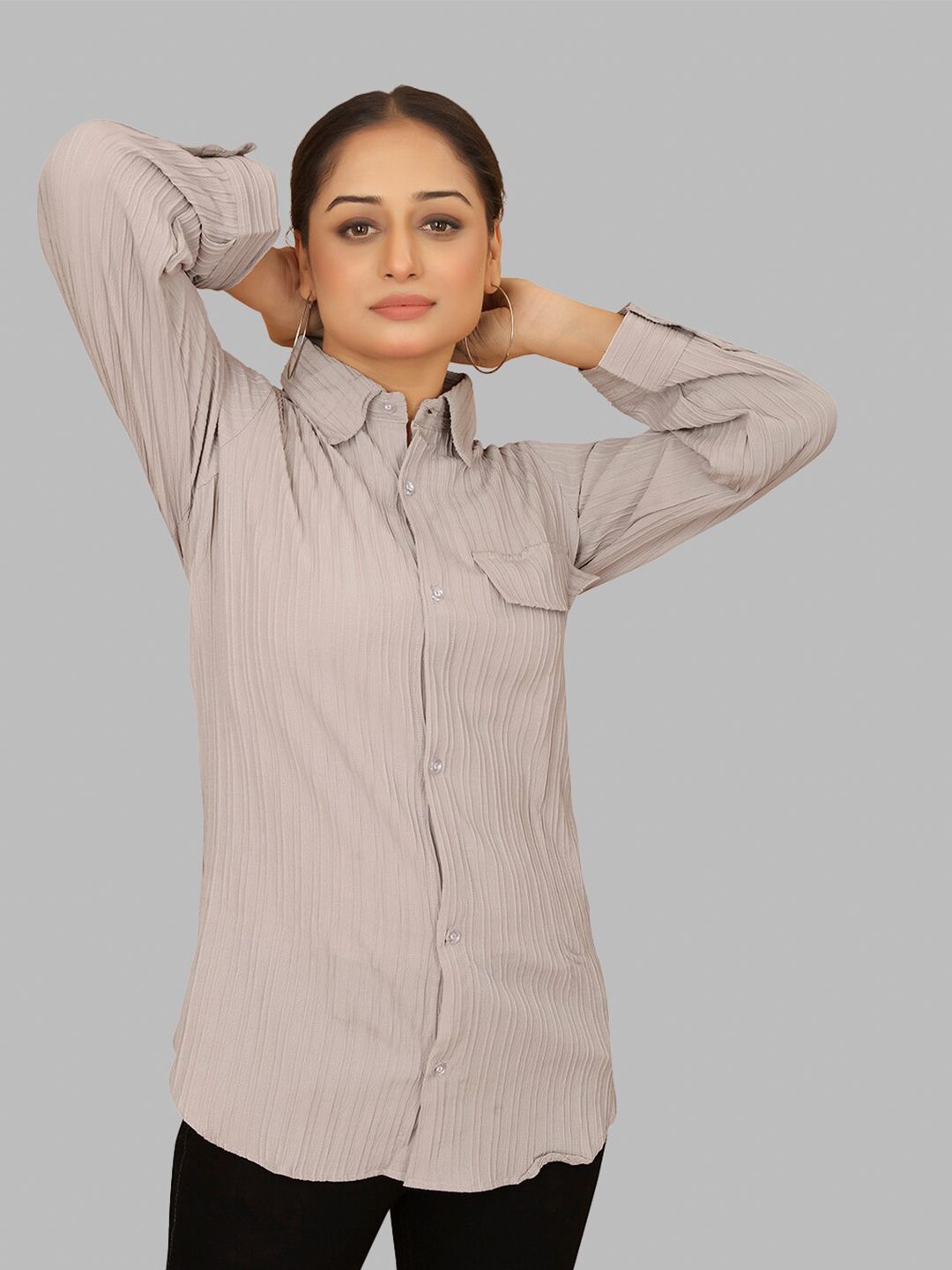 PEACH PIPER Women Grey Classic Opaque Casual Shirt Price in India