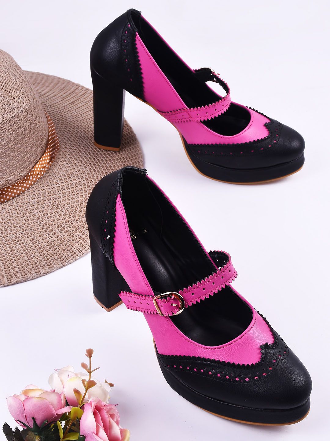 THE WHITE POLE Colourblocked Platform Heel Mary Janes