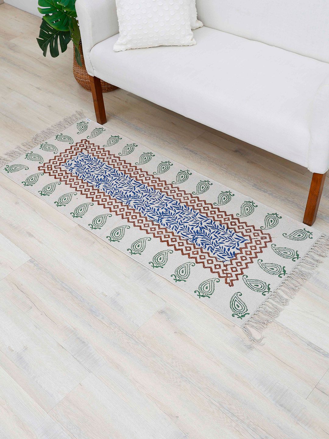 Ariana Blue & White Hand Block Printed Cotton Dhurrie