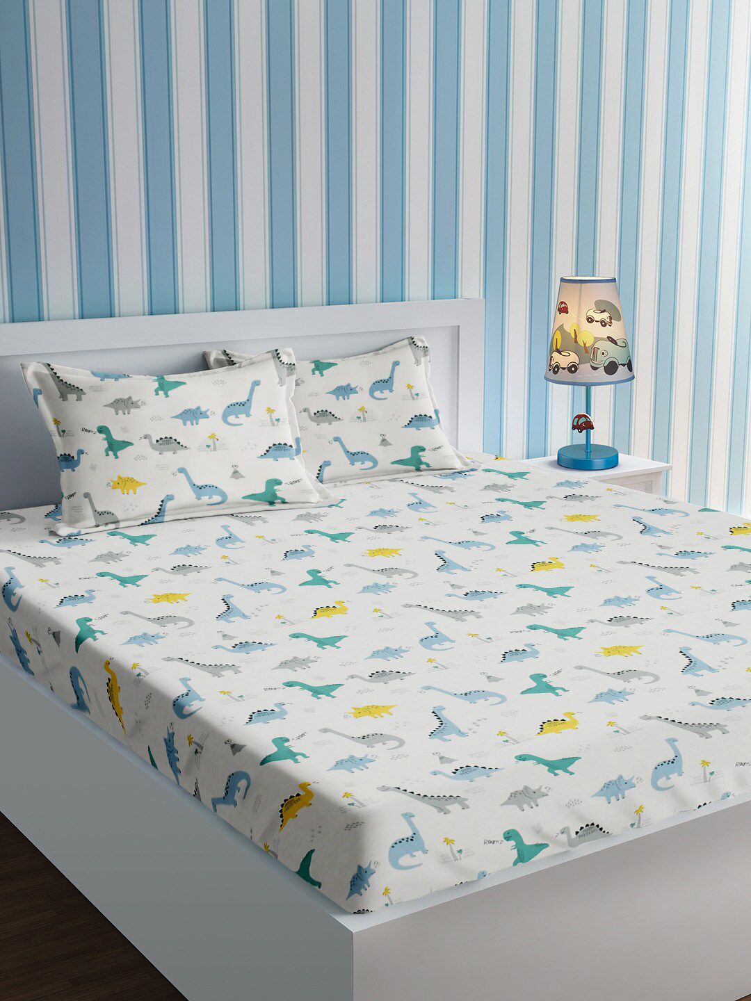 URBAN DREAM Kids Grey Cartoon Characters Cotton 210 TC Queen Fine Bedsheet with 2 Pillow Covers-90 x 100 inches