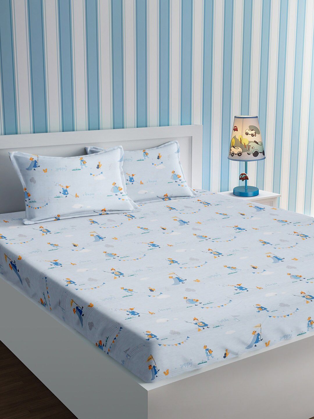 URBAN DREAM Grey Conversational Cotton 210 TC Double Fine Bedsheet with 2 Pillow Covers-91 x 100 inches