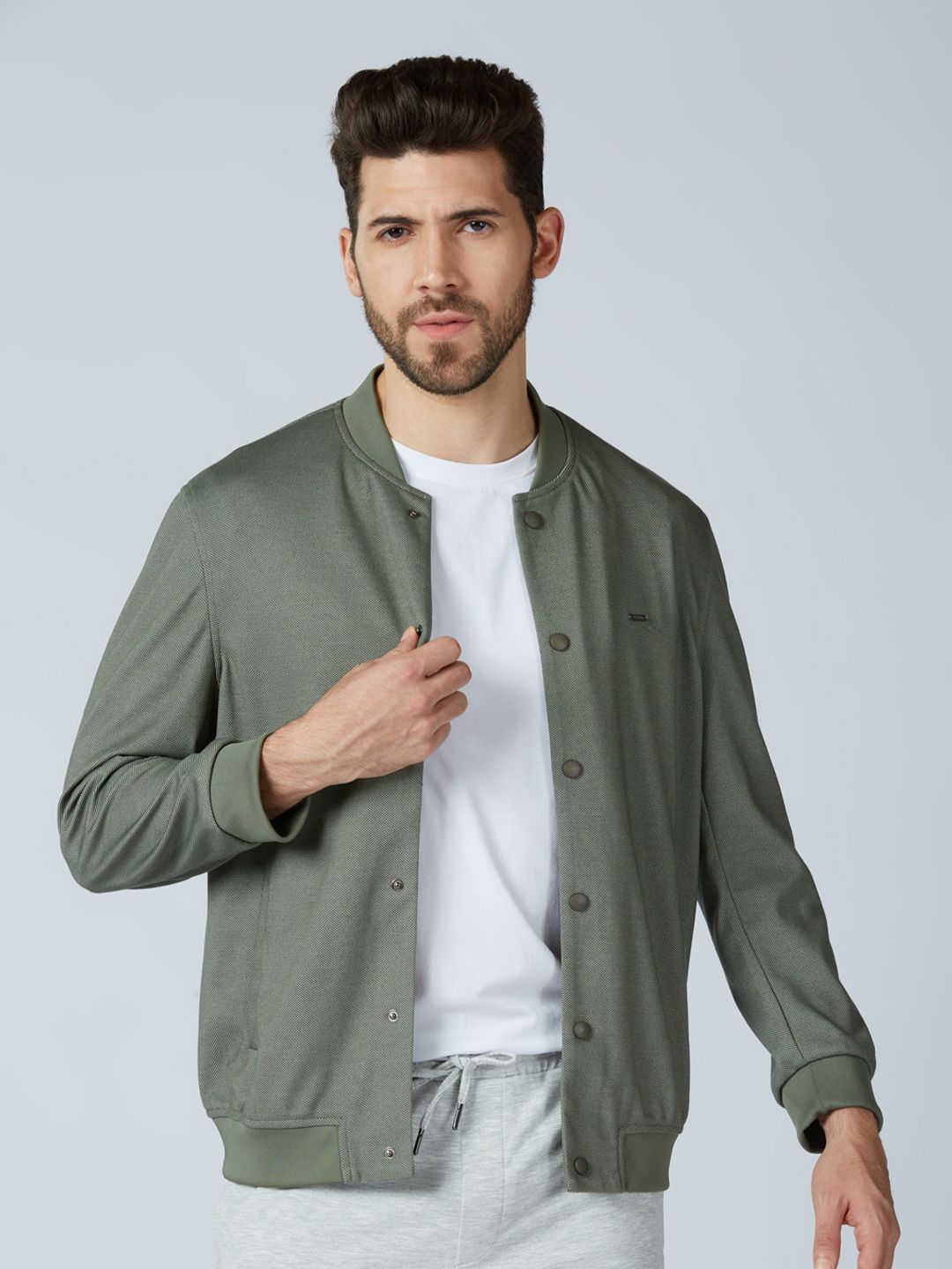 ONEMILE Textured Stand Collar Long Sleeves Bomber Jacket
