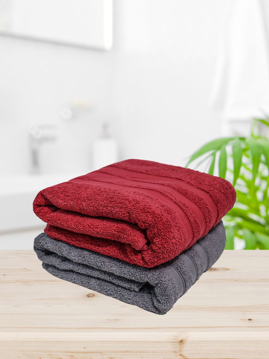 eurospa Grey & Red 2 Pieces Terry Cotton 500 GSM Towels