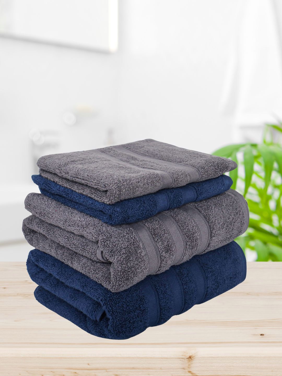 eurospa Grey & Blue 4 Pieces Terry Cotton 500 GSM Towels