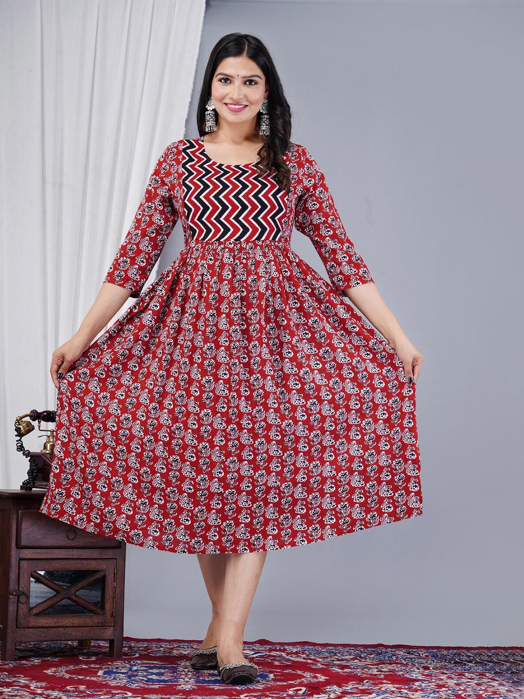 BAESD Floral Printed Maternity Fit & Flare Dress Price in India
