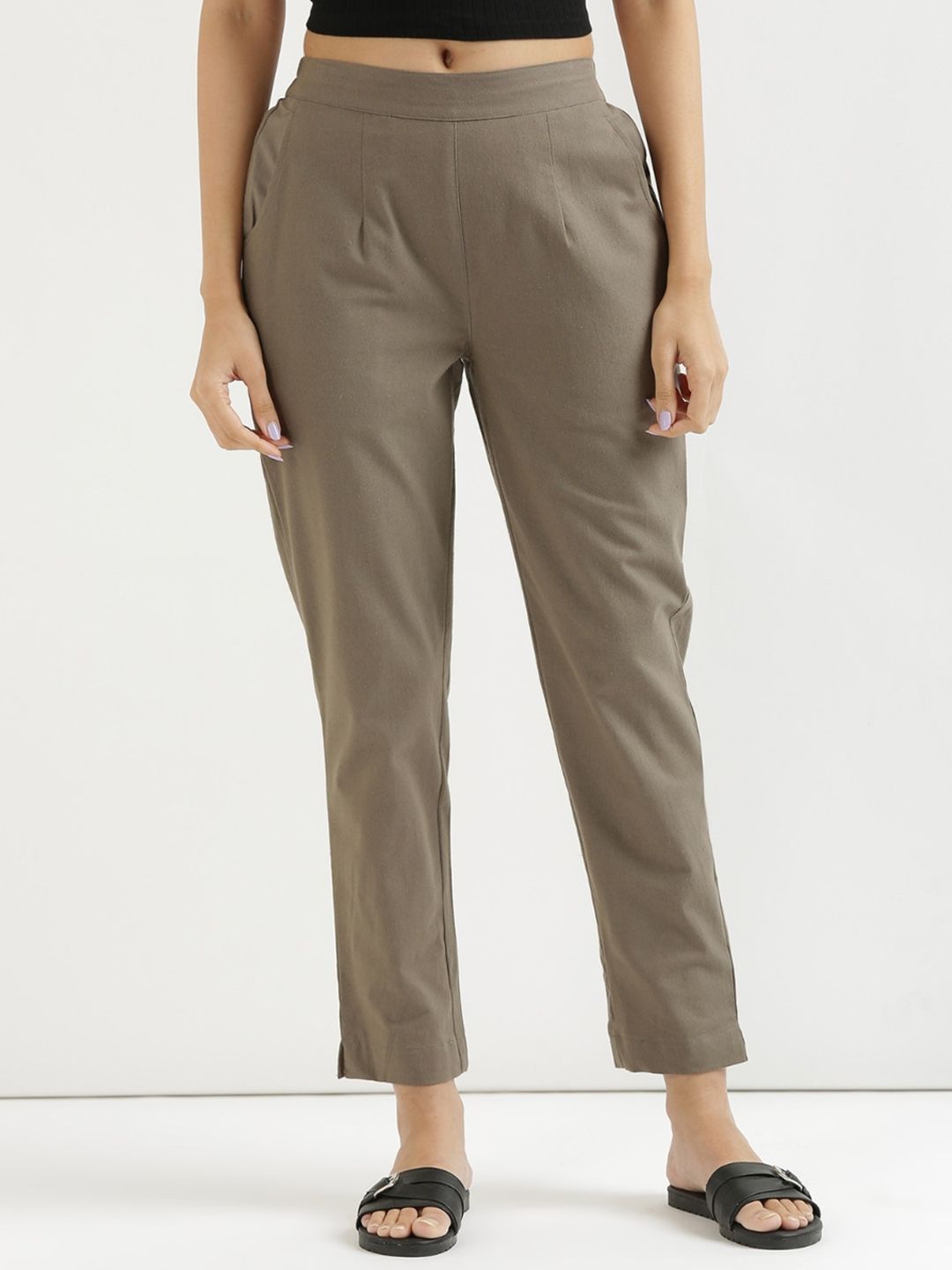 SAADAA Women Mid-Rise Cotton Trousers Price in India