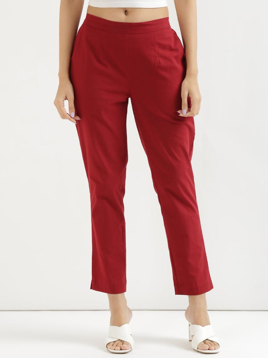 SAADAA Women Mid-Rise Cotton Trousers Price in India