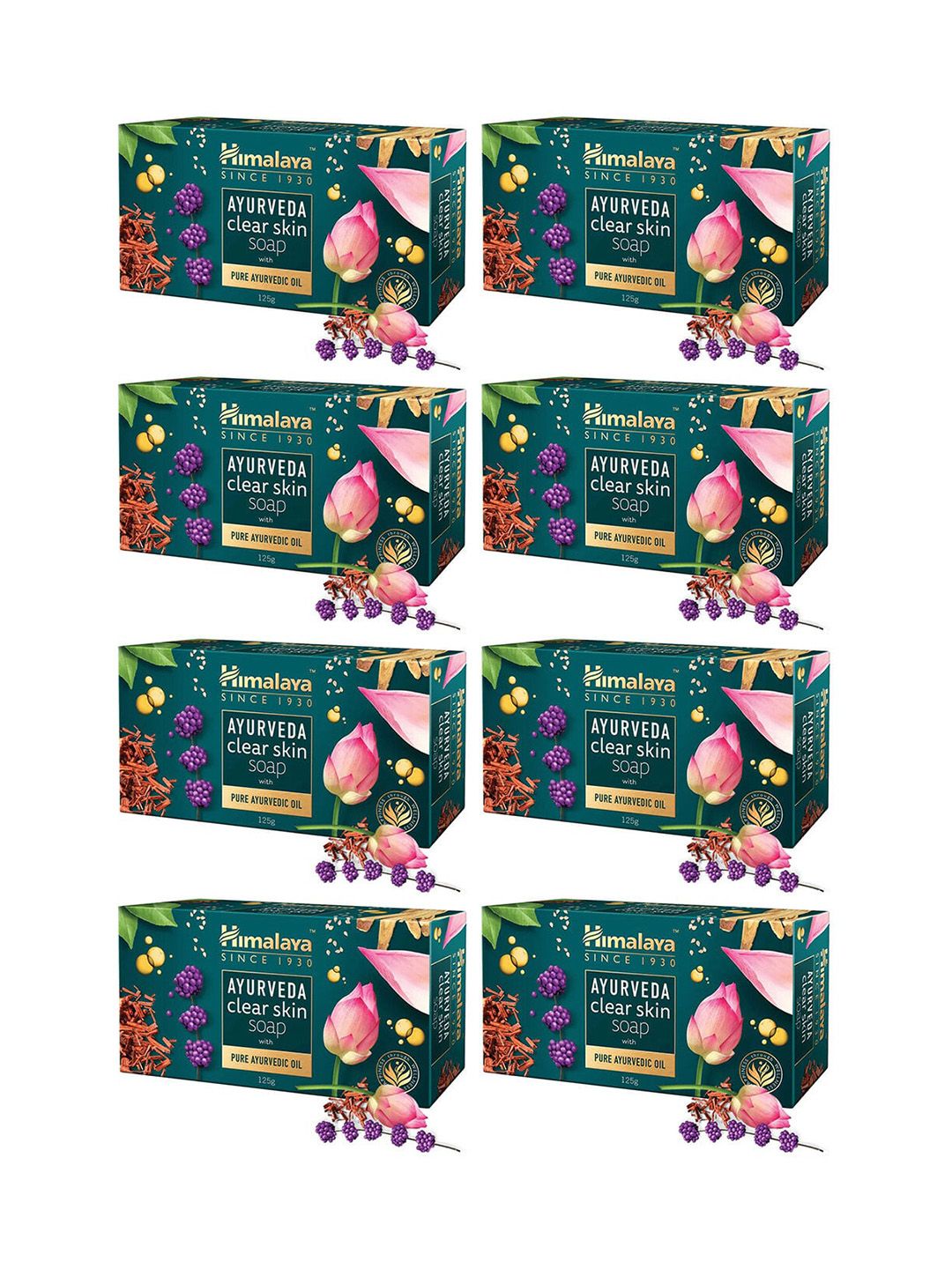 Himalaya Set of 8 Ayurveda Clear Skin Soap with Pure Ayurvedic Oil - 125g each