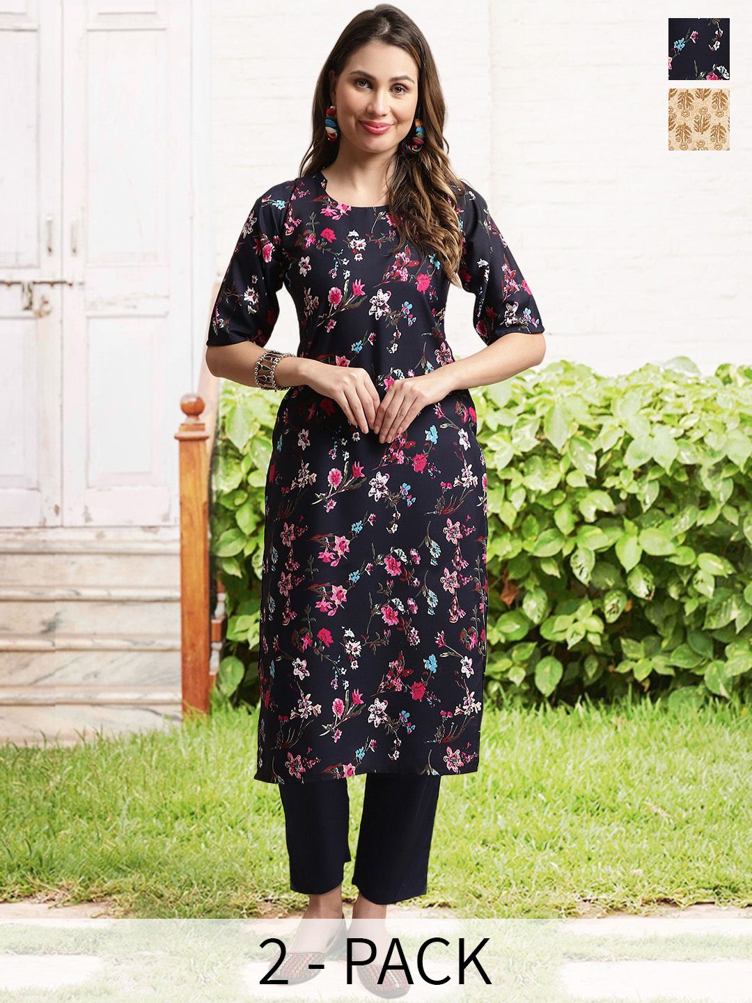 arangya Selection Of 2 Ethnic Motifs Printed Regular Kurta with Trousers