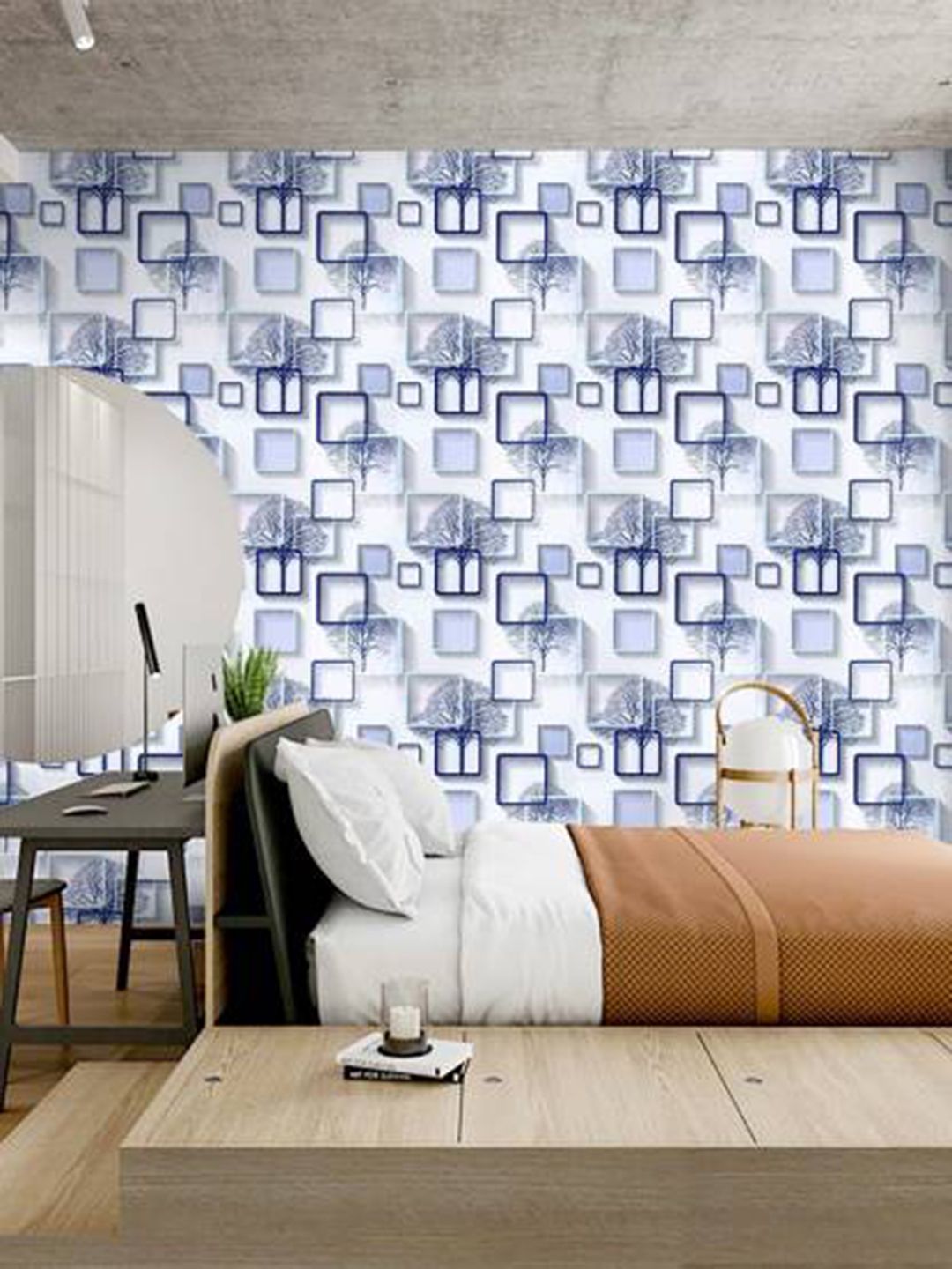 KAAF KAAF Blue & White Printed Waterproof Wallpaper