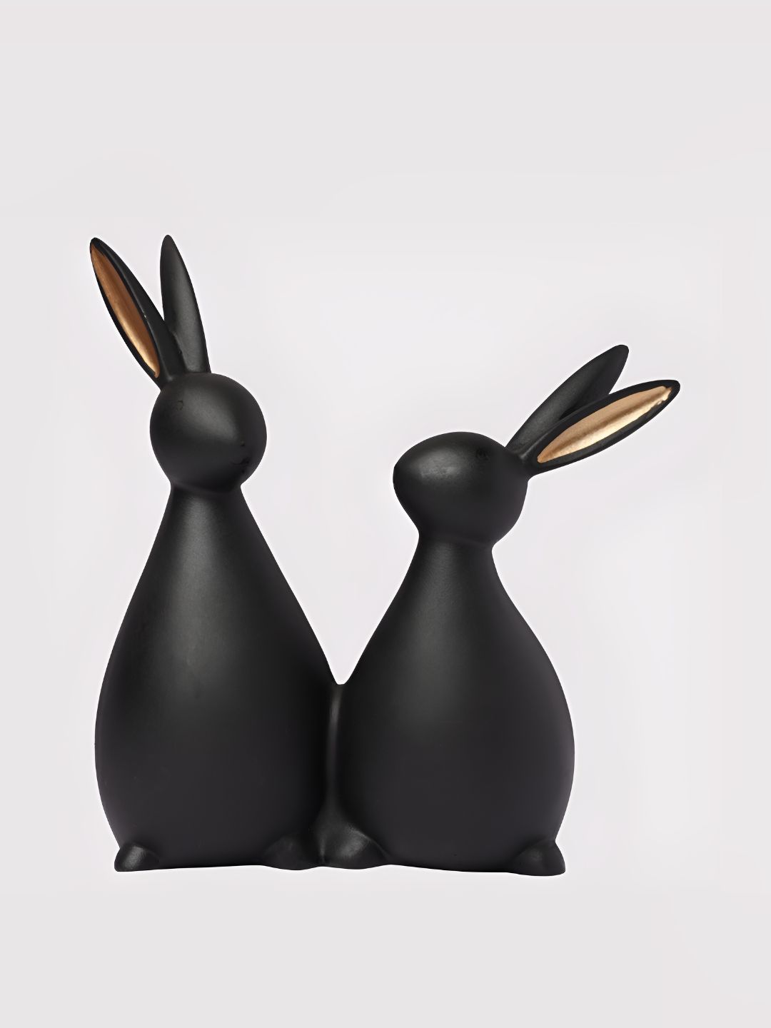 Vikarafty Rabbit Couple Black Polyresin Matte Living Room Medium Showpiece - 8.3 Inches