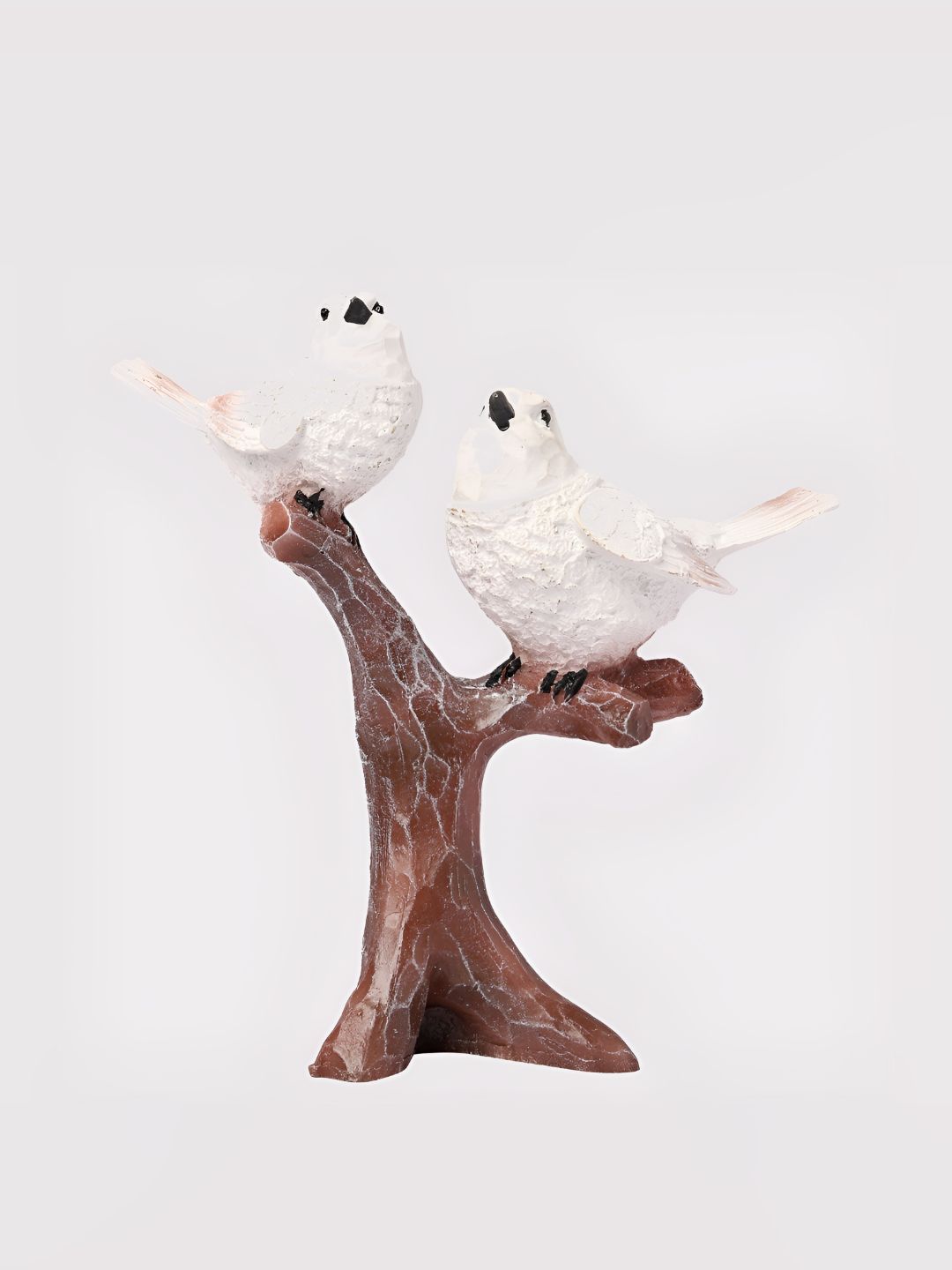 Vikarafty Birds Sitting on Tree Branch Cream Polyresin Glossy Living Room Medium Showpiece - 8.3 Inches
