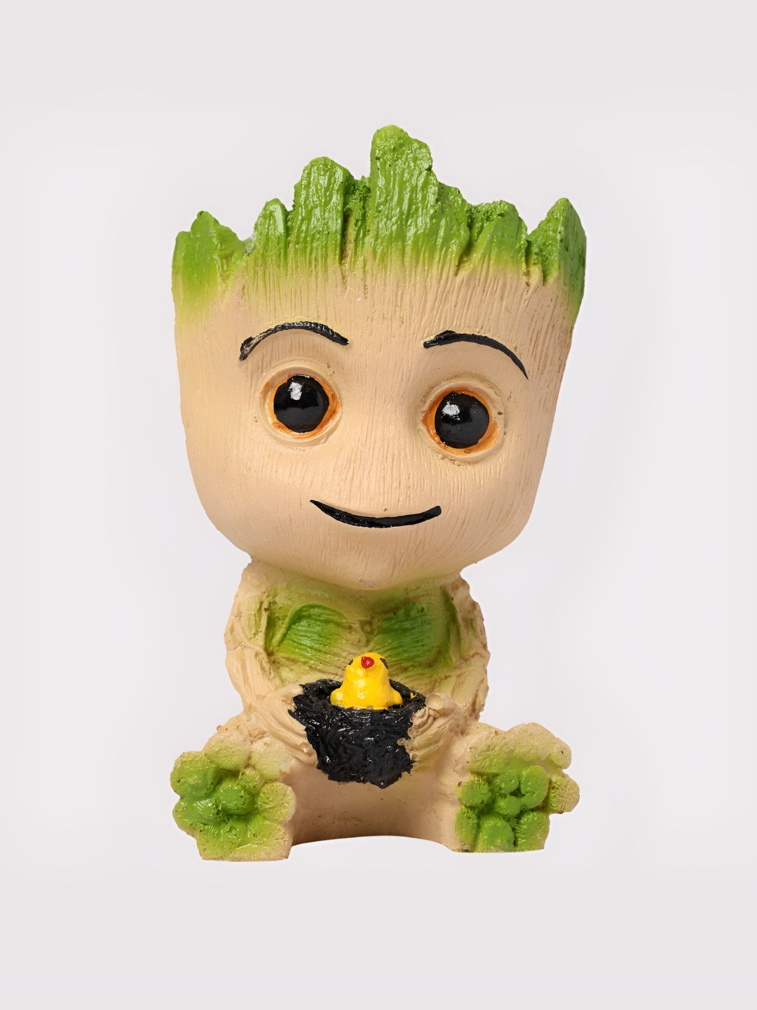 Vikarafty Baby Groot Flowerpot Brown Polyresin Matte Living Room Tiny Showpiece - 5.9 Inches