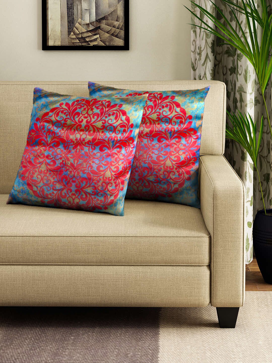 HOUZZCODE Multicoloured Printed Set of 2 Square Cushion Covers Price in India