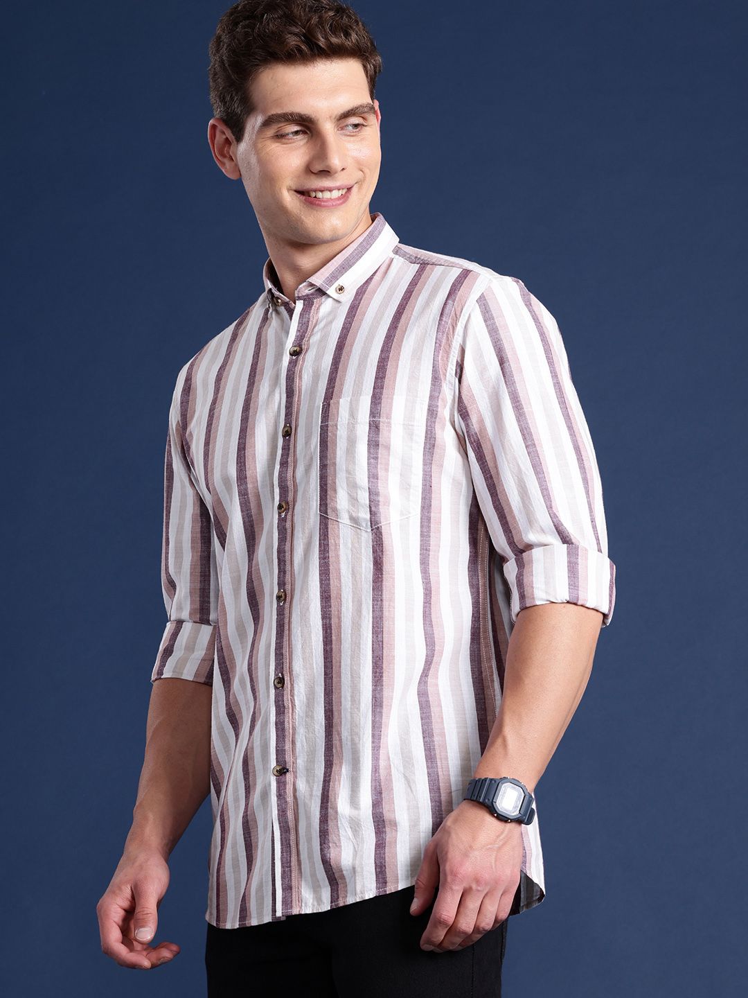 Mast & Harbour Men Standard Striped Cotton Casual Shirt