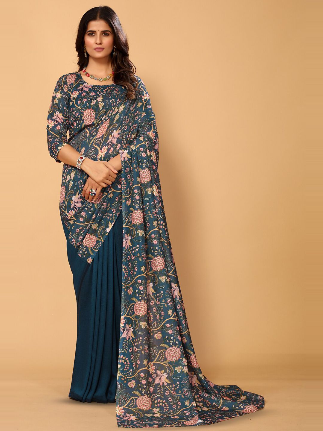 PATLANI STYLE Floral Printed Half - Half Saree Price in India