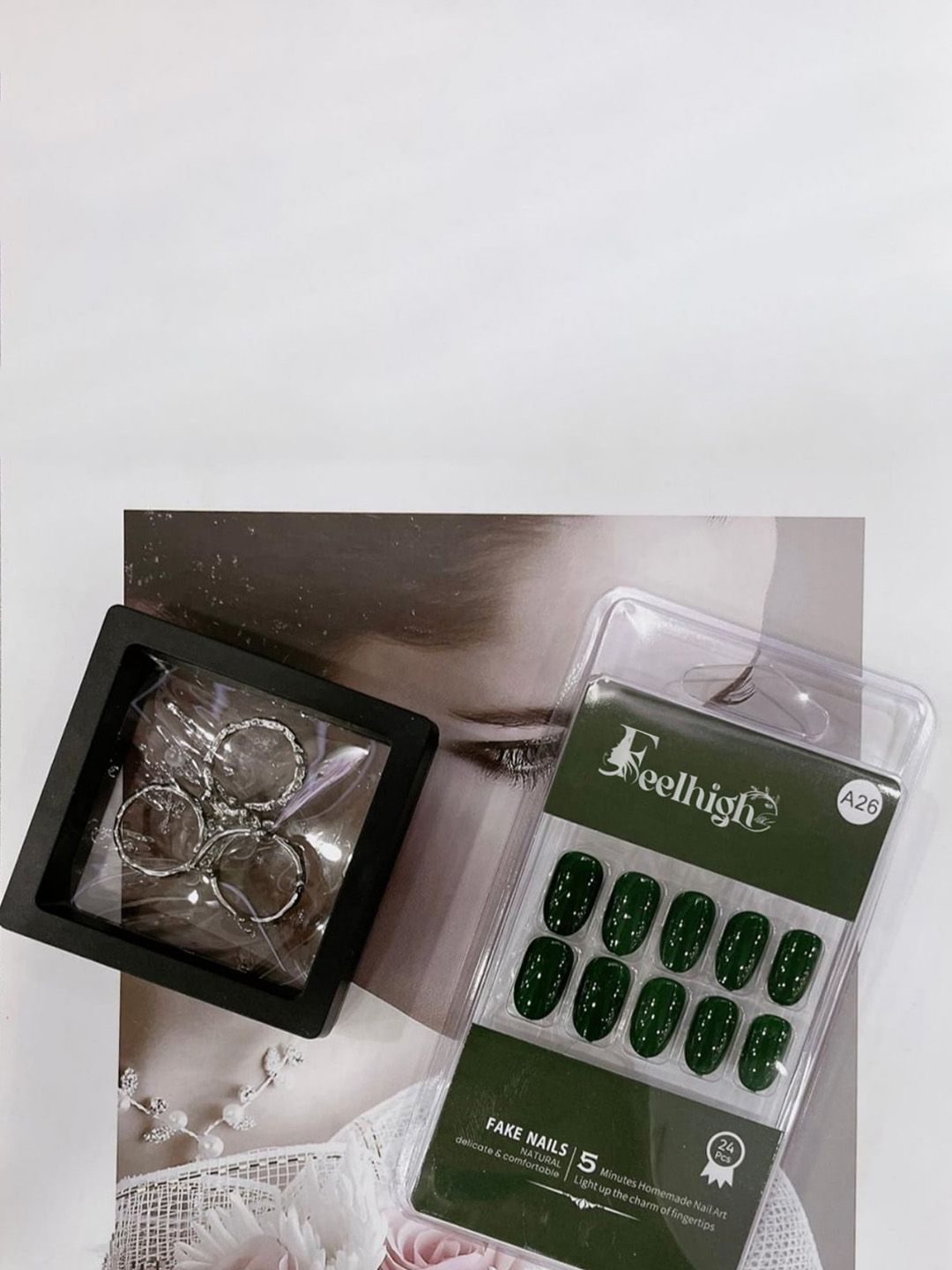 FEELHIGH 24-Pcs Long Lasting Reusable Artificial Fake Nail Set - A26