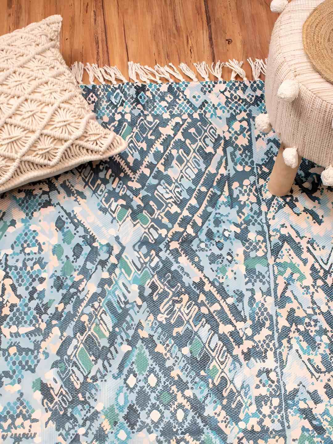 HOMADORN Blue Printed No Shredding Dhurrie