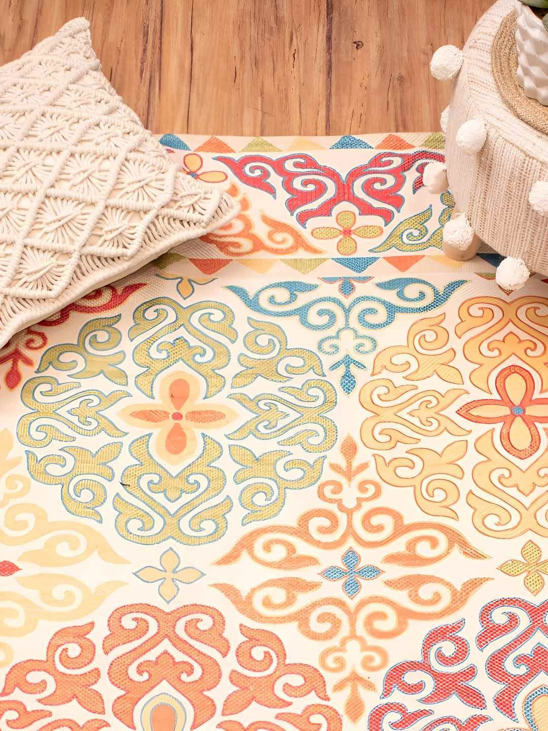 HOMADORN Purple & Yellow Printed No Shredding Dhurrie
