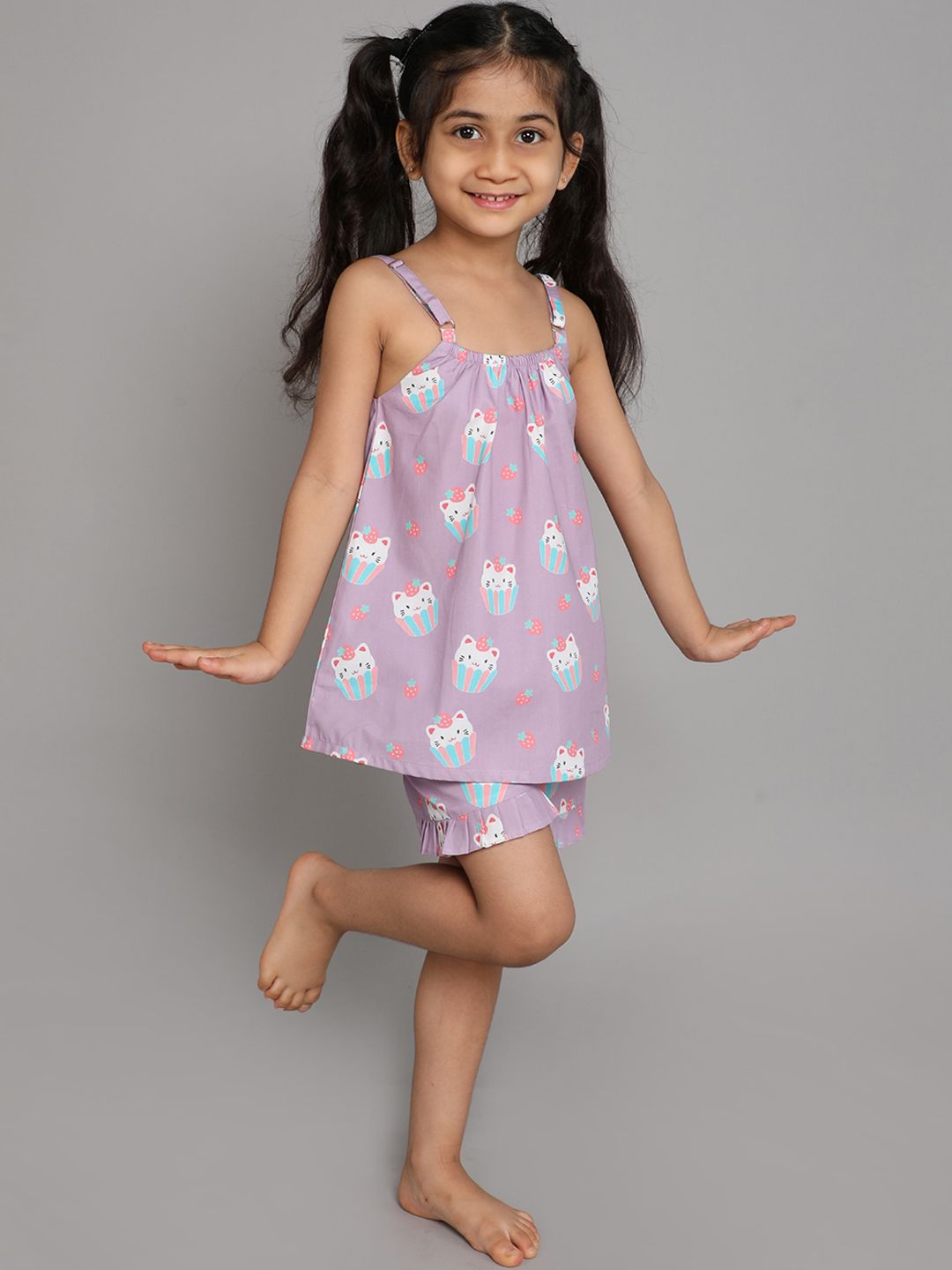 BAESD Girls Conversational Printed Pure Cotton Night Suit