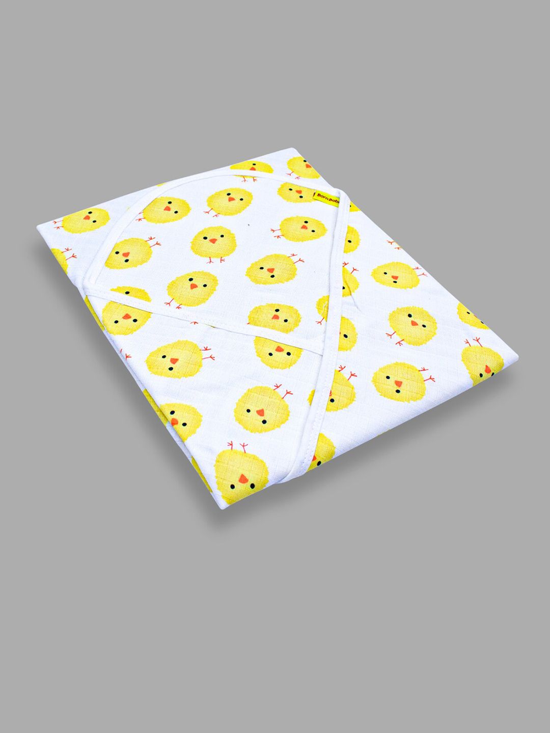 Born Babies Infants Yellow& White Printed Cotton 150 GSM Bath Towels