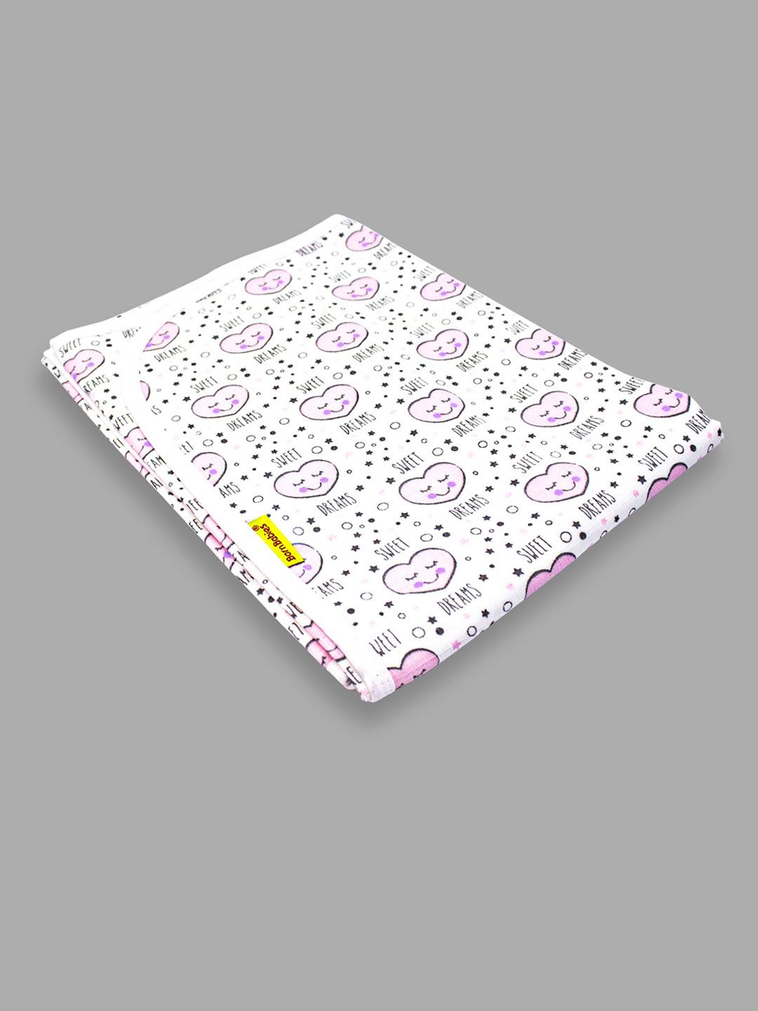 Born Babies Infants Pink& White Printed Cotton 150 GSM Bath Towel