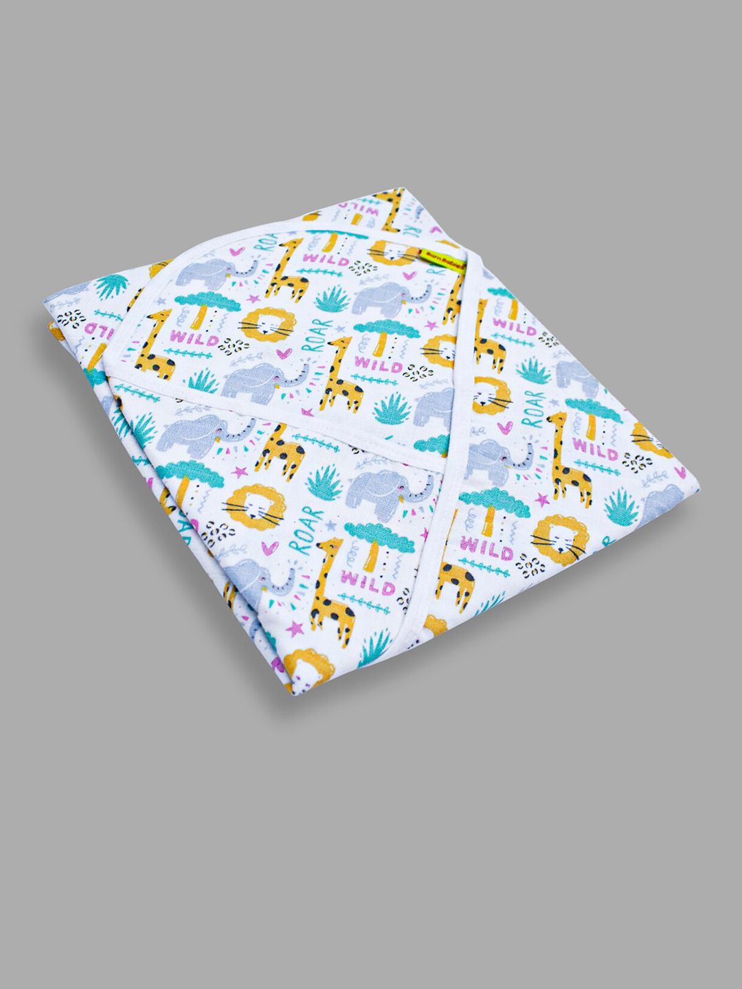 Born Babies Infants Green& Yellow Printed Cotton 150 GSM Bath Towel